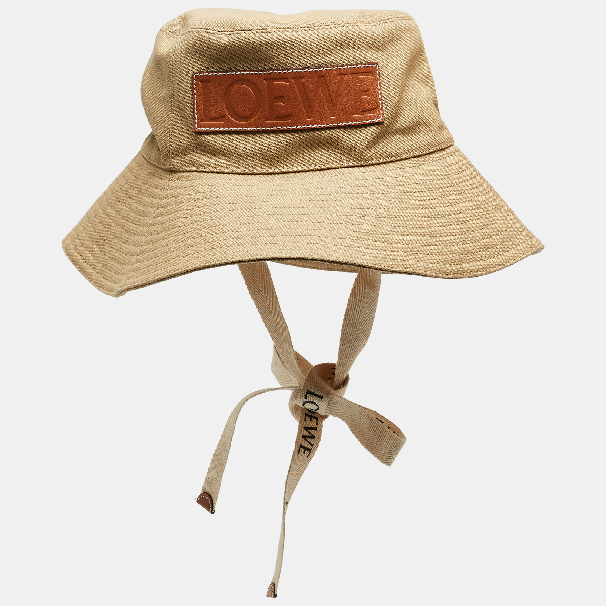 

Loewe X Paula Ibiza Beige Canvas Logo Leather Trimmed Bucket Hat Size