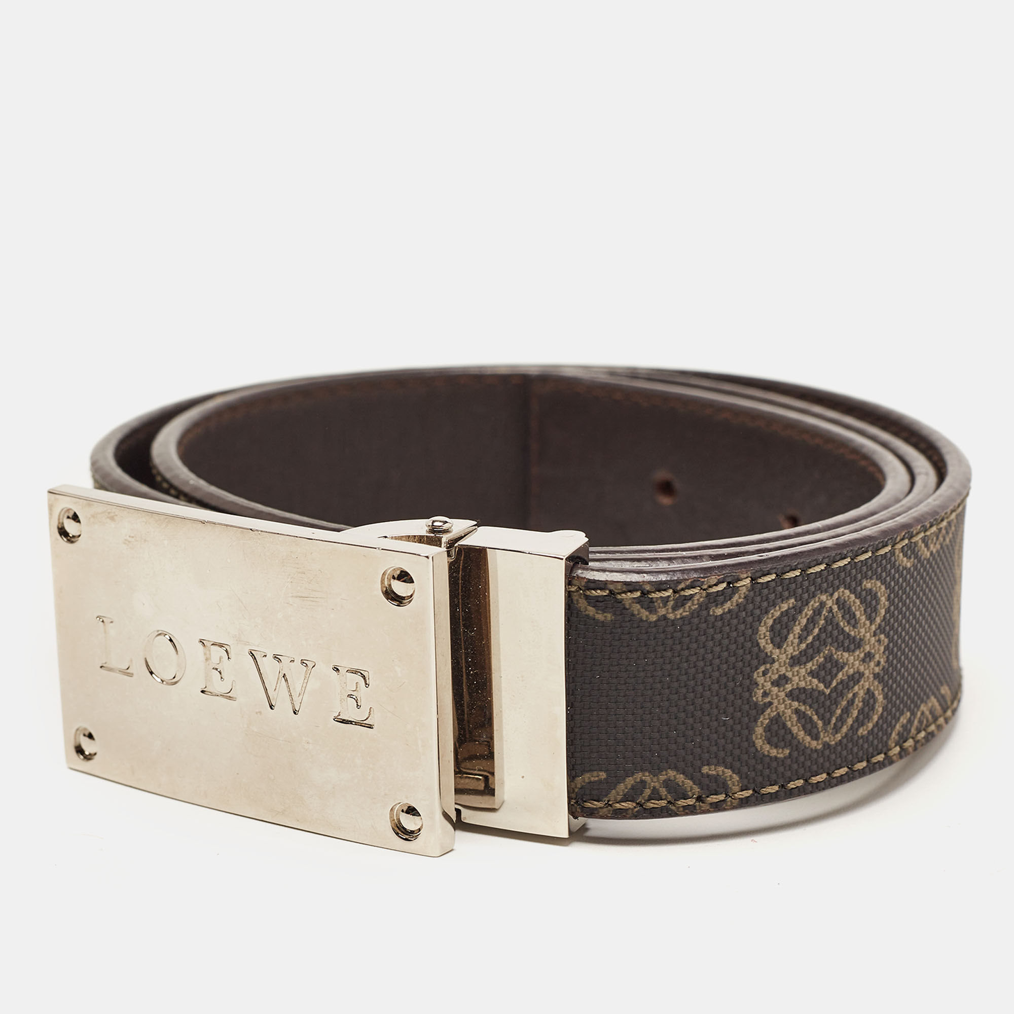 

Loewe Black/Dark Brown Anagram Coated Canvas and Leather Logo Plague Belt