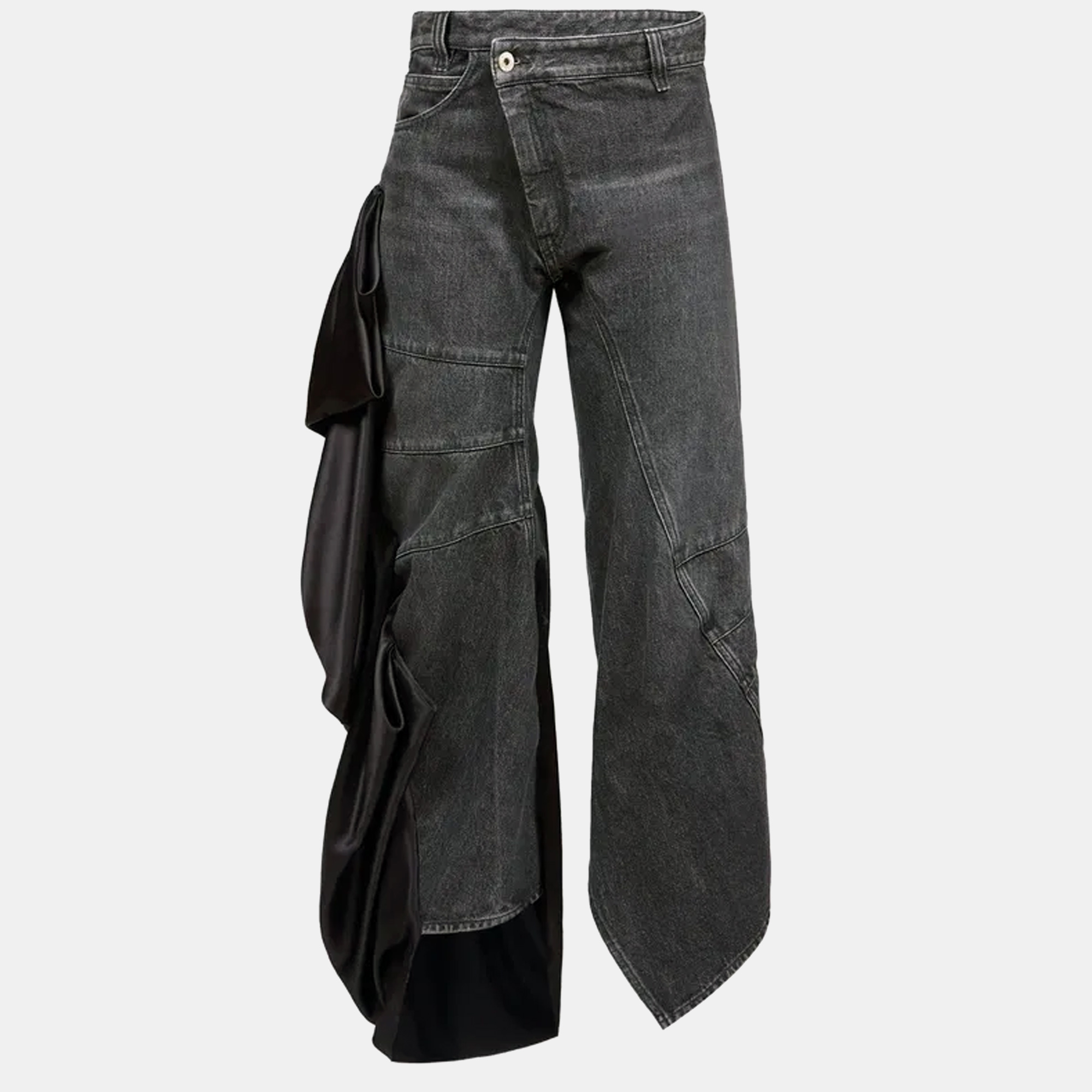 

Loewe Black Denim Satin Draped Panel Asymmetric Pants M