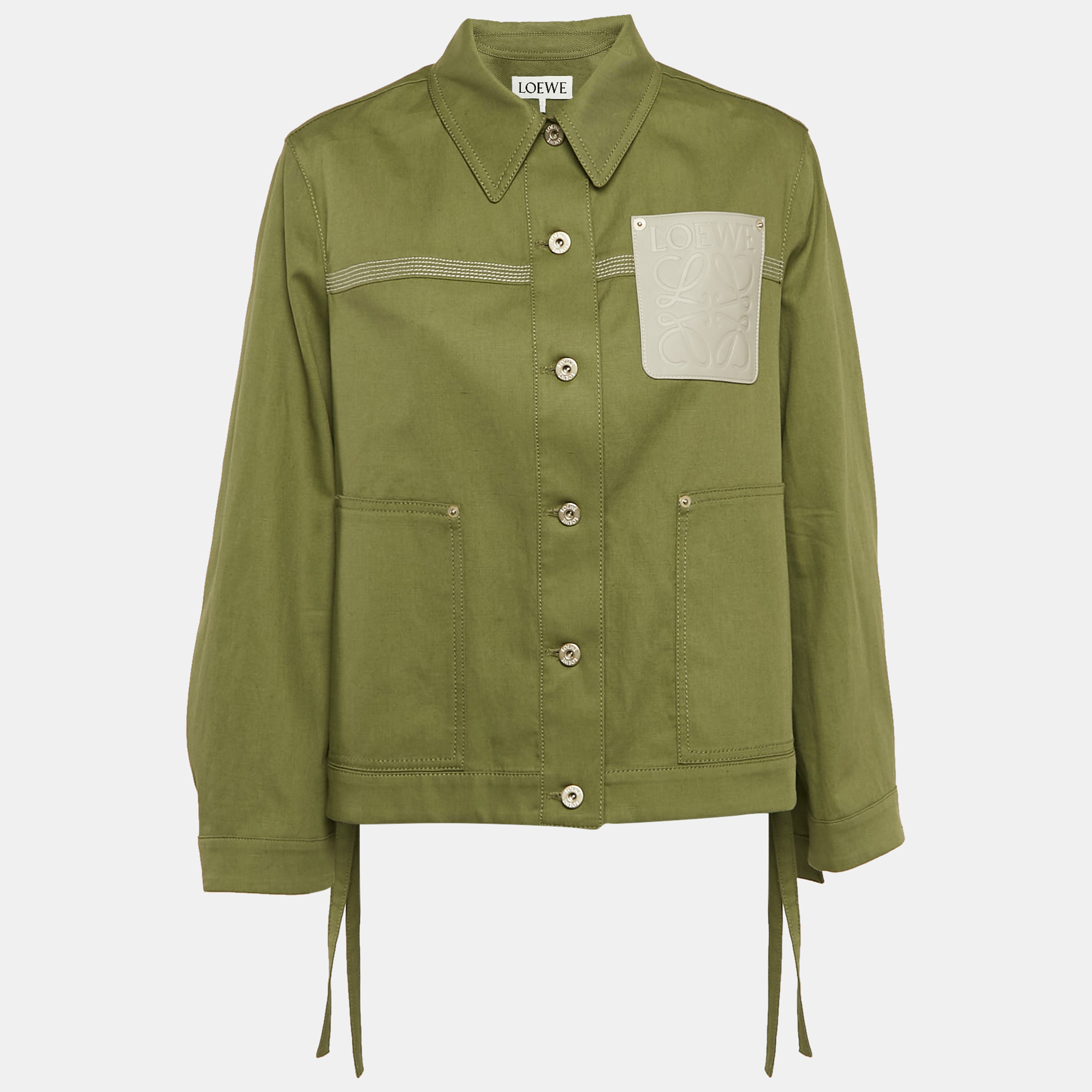 

Loewe Green Cotton Blend Leather Logo Pocket Detail Workwear Jacket S