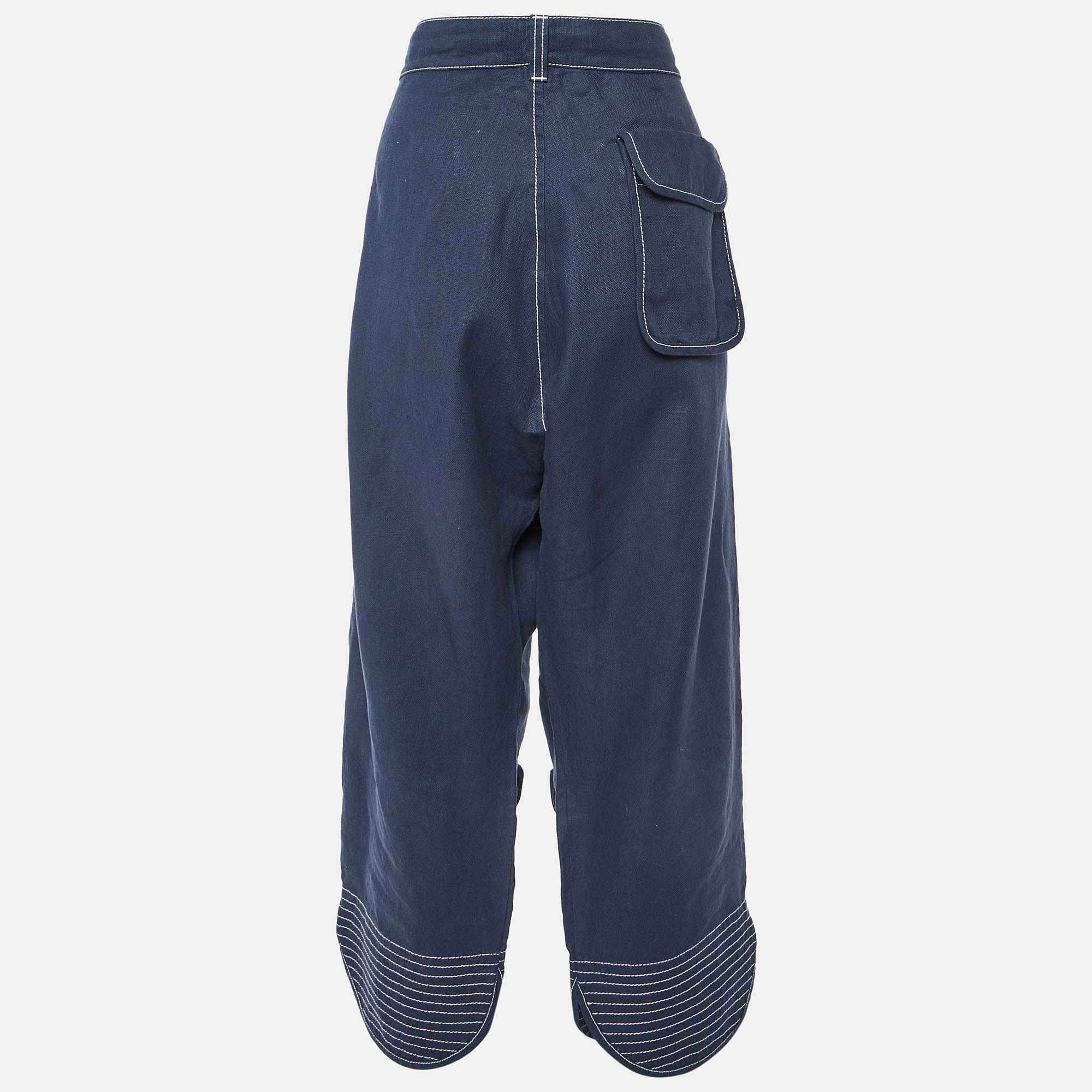 

Loewe Navy Blue Linen & Cotton Cargo Trousers XL