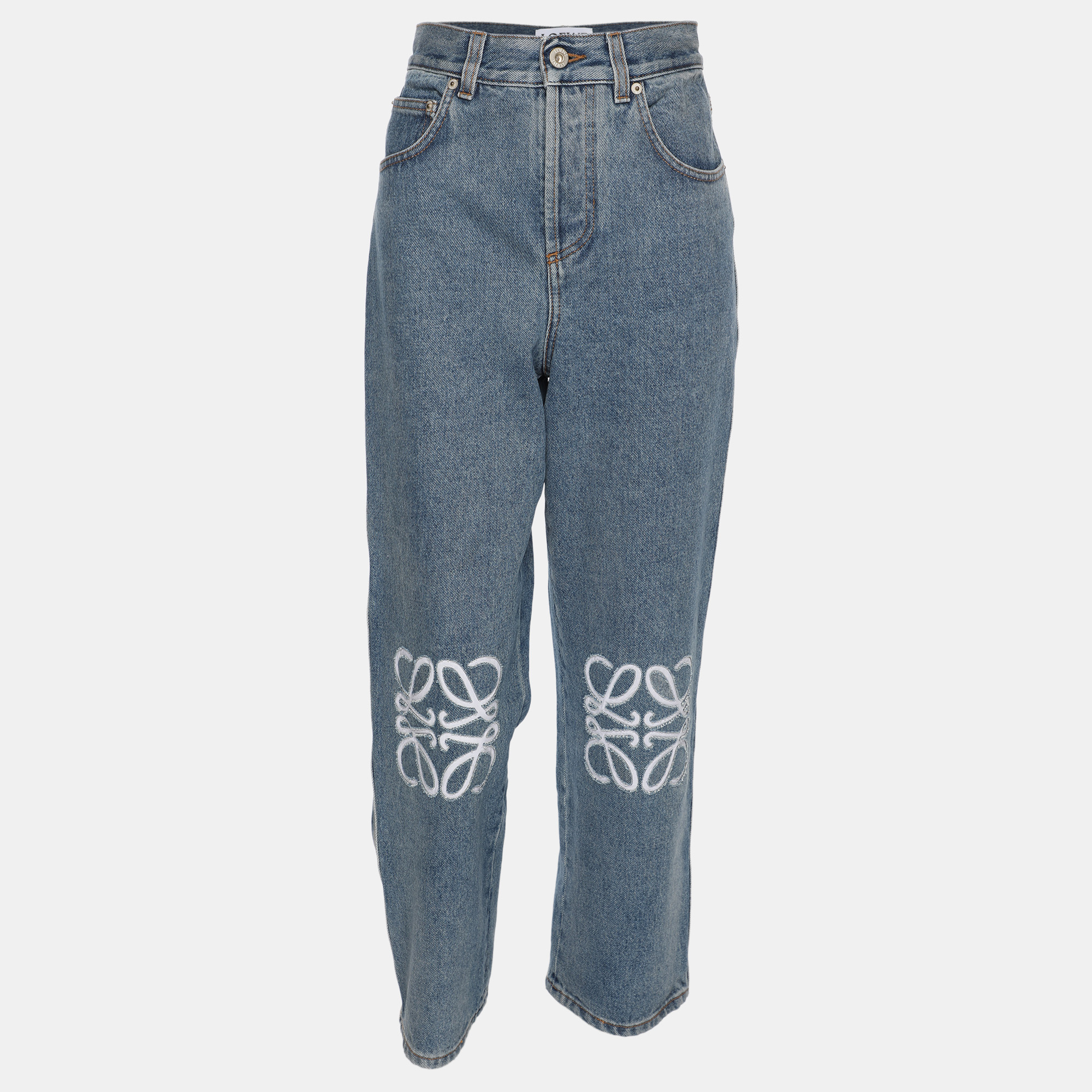 

Loewe Blue Washed Denim Cut-Out Detail Anagram Cropped Jeans M