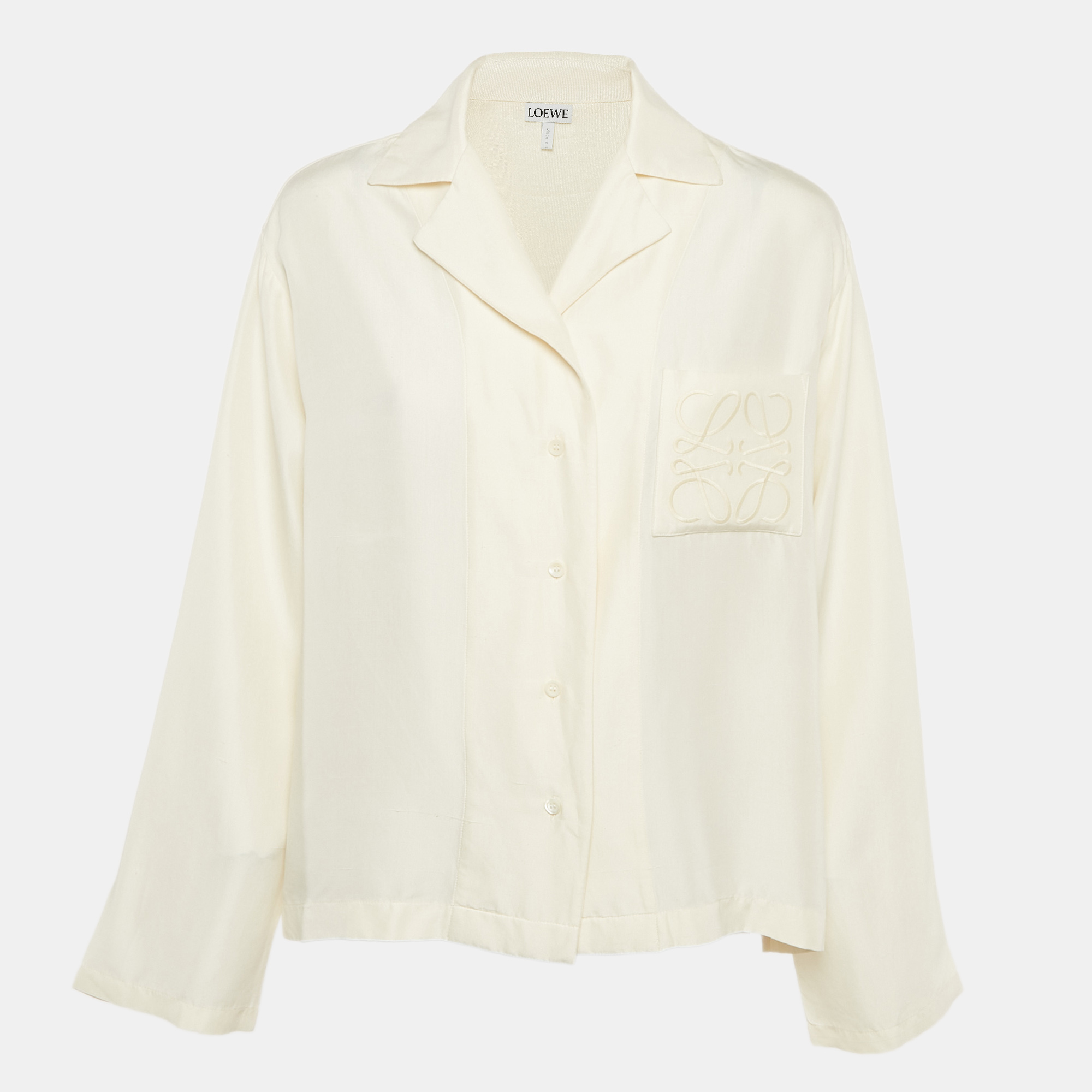 

Loewe Off-White Logo Embroidered Cotton Button Front Blouse M