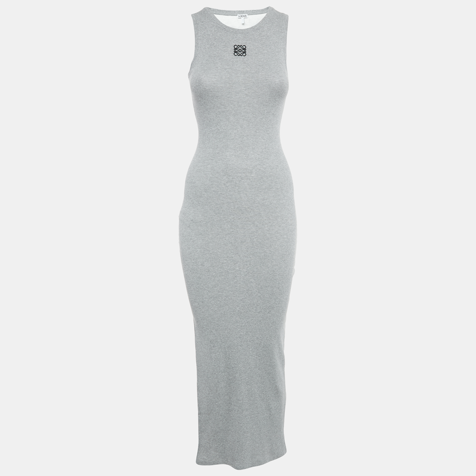 

Loewe Grey Angaram Embroidered Rib Knit Maxi Dress XS