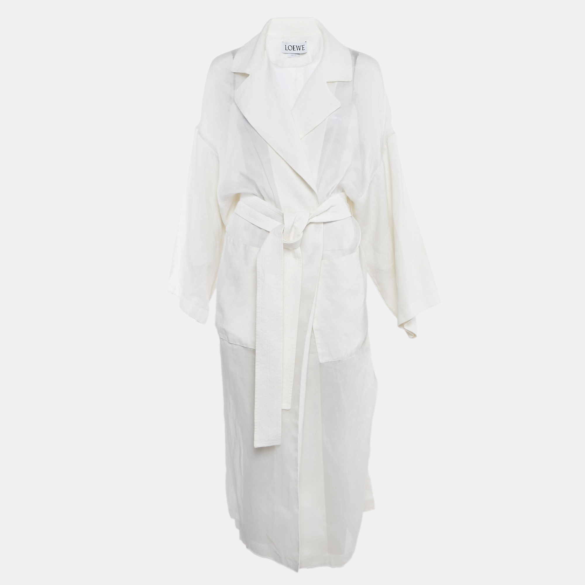 

Loewe White Sheer Cambric Cotton Belted Jacket M