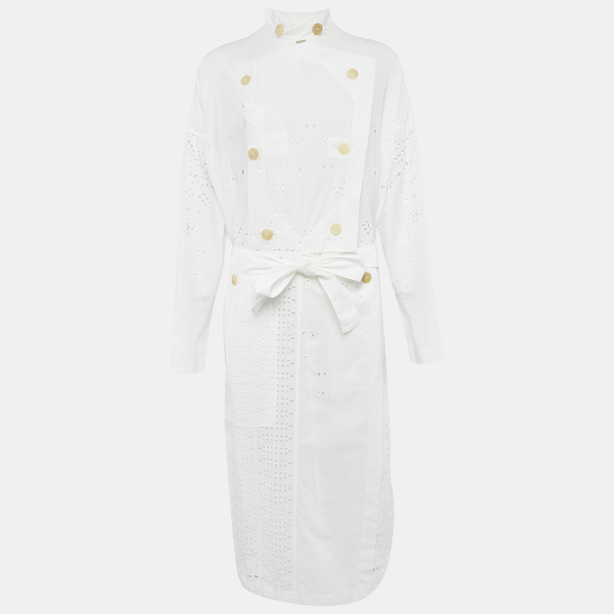 

Loewe White Broderie Anglaise Cotton Belted Coat S