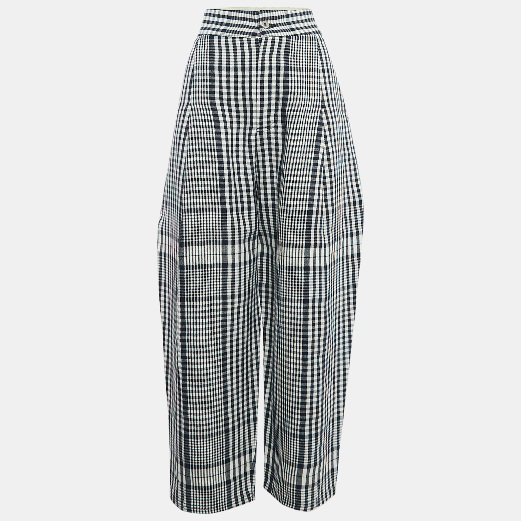 

Loewe Navy Blue/White Checked Linen Wide-Leg Trousers L