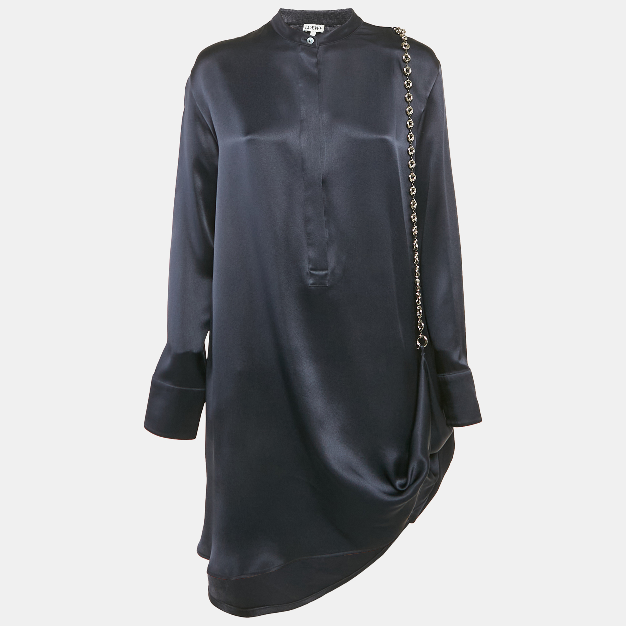 

Loewe Navy Blue Satin Chain Detail Short Shirt Dress S