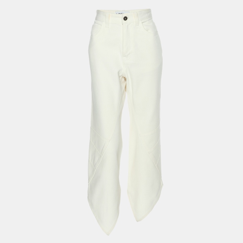 Pre-owned Loewe White Denim Asymmetric Hem Jeans S