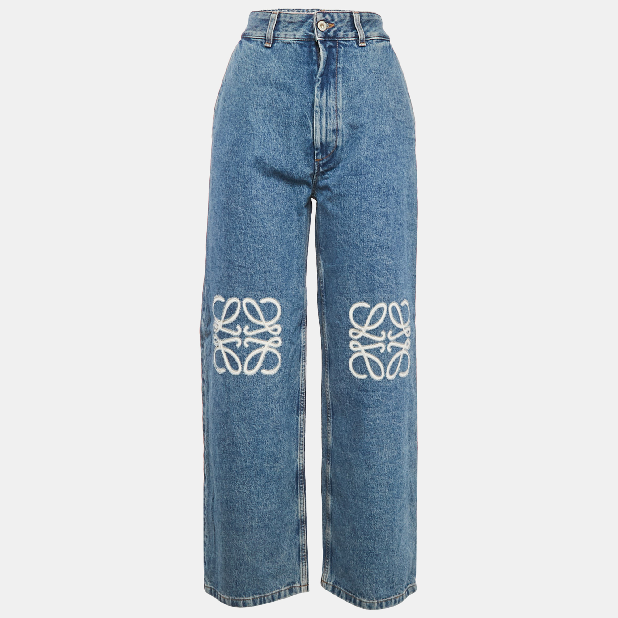 Pre-owned Loewe Blue Anagram Engraved Denim Straight Leg Jeans S Waist 27"