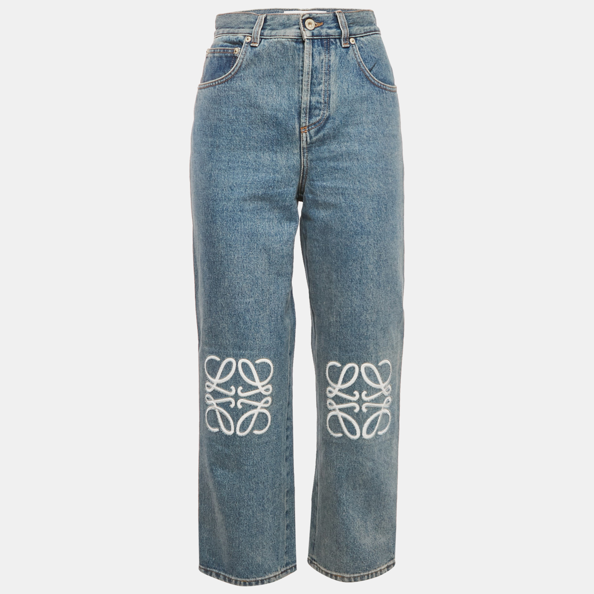 Pre-owned Loewe Light Blue Denim Anagram Detail Straight Leg Jeans M Waist 28"