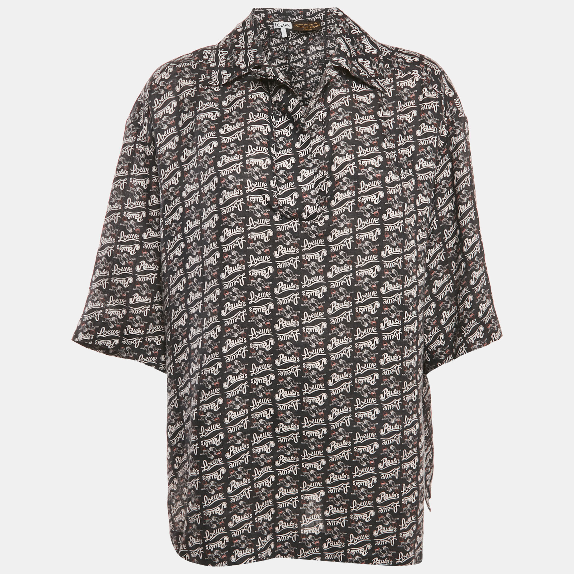 

Loewe x Paula & Mopitz Ibiza Navy Blue Printed Linen Collared Tunic XS