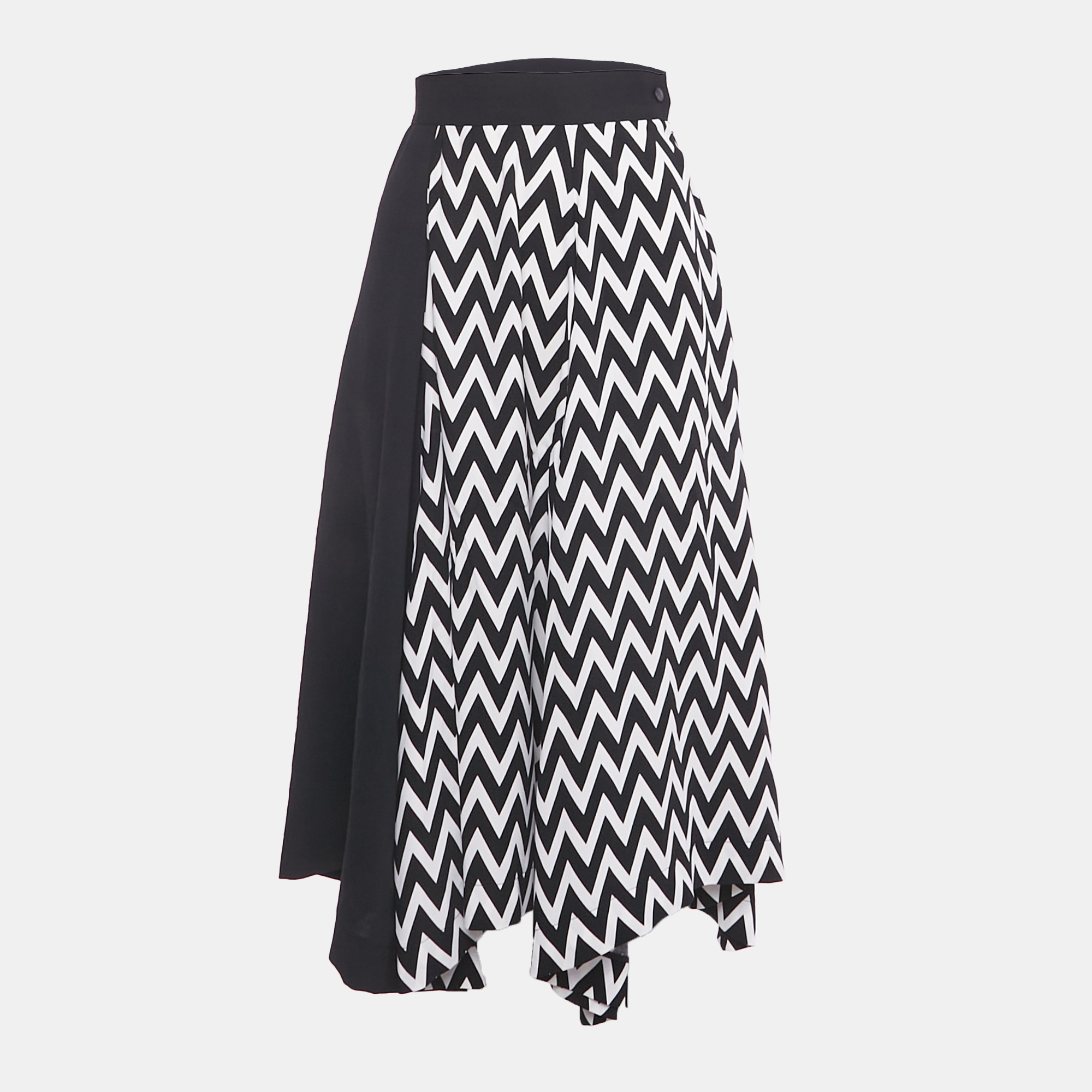 Pre-owned Loewe Black/white Zig Zag Print Crepe Midi Skirt S