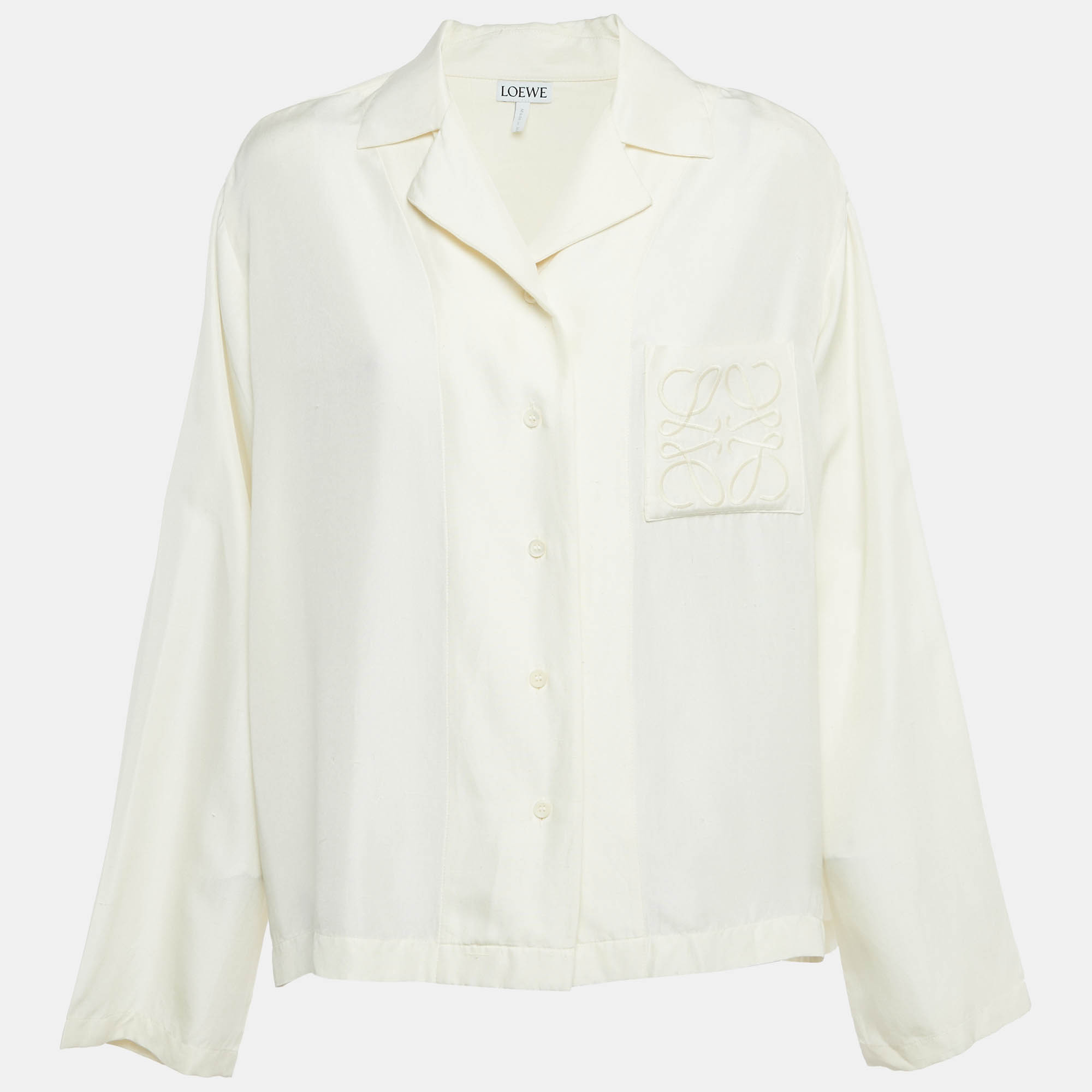 

Loewe Cream Logo Embroidered Silk Anagram Shirt L