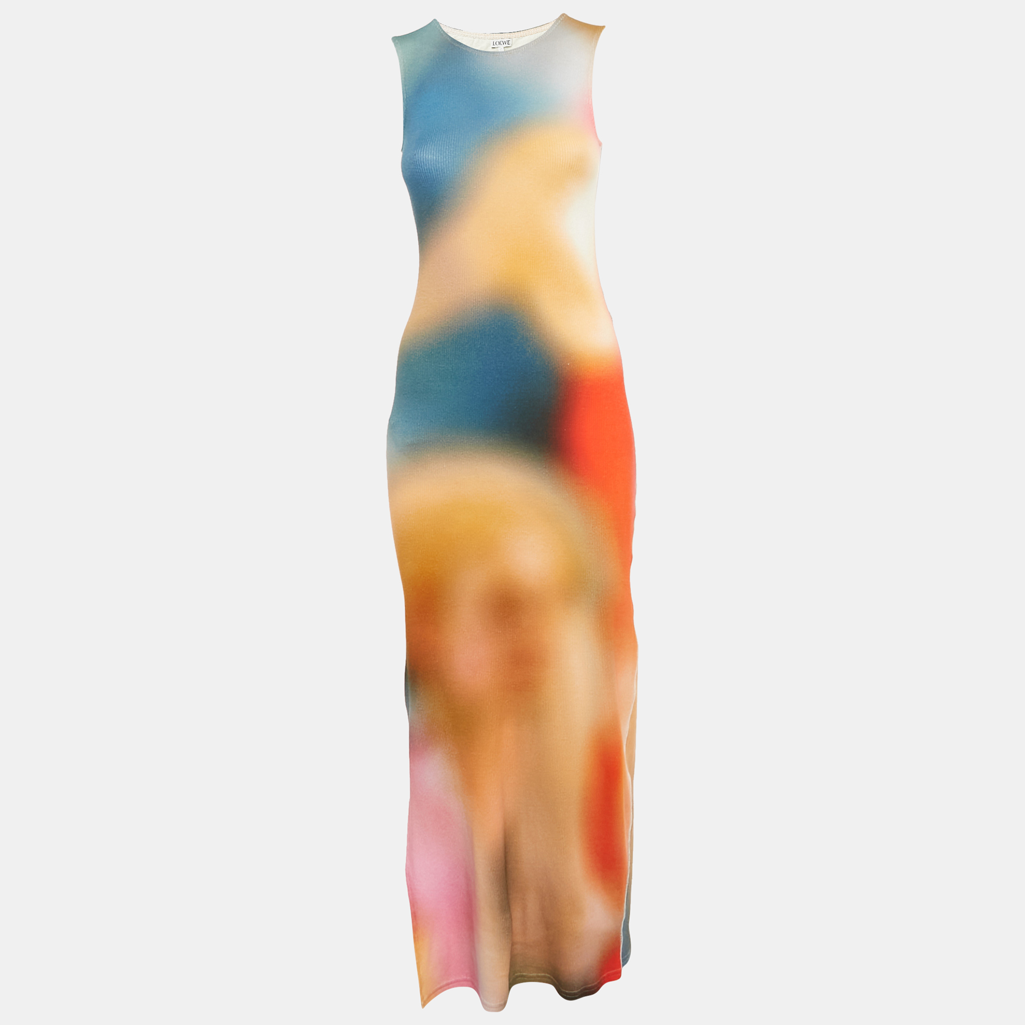 Pre-owned Loewe Multicolor Blur Print Rib Knit Tank Dress S