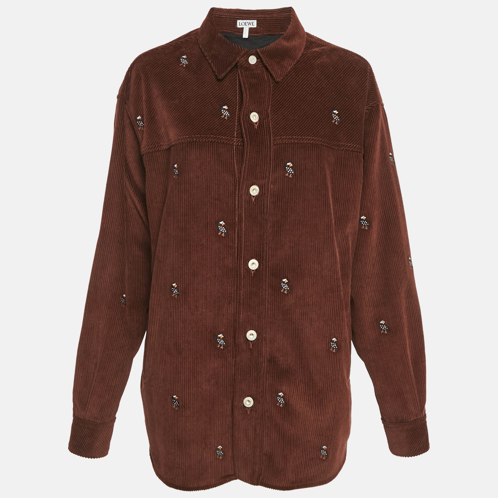 Loewe Maroon Embroidered Corduroy Oversized Shirt XXL