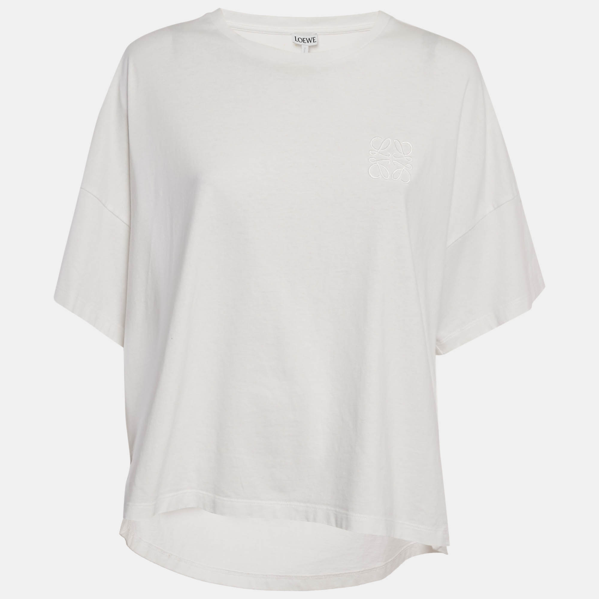 

Loewe White Anagram Embroidered Cotton High Low T-Shirt M