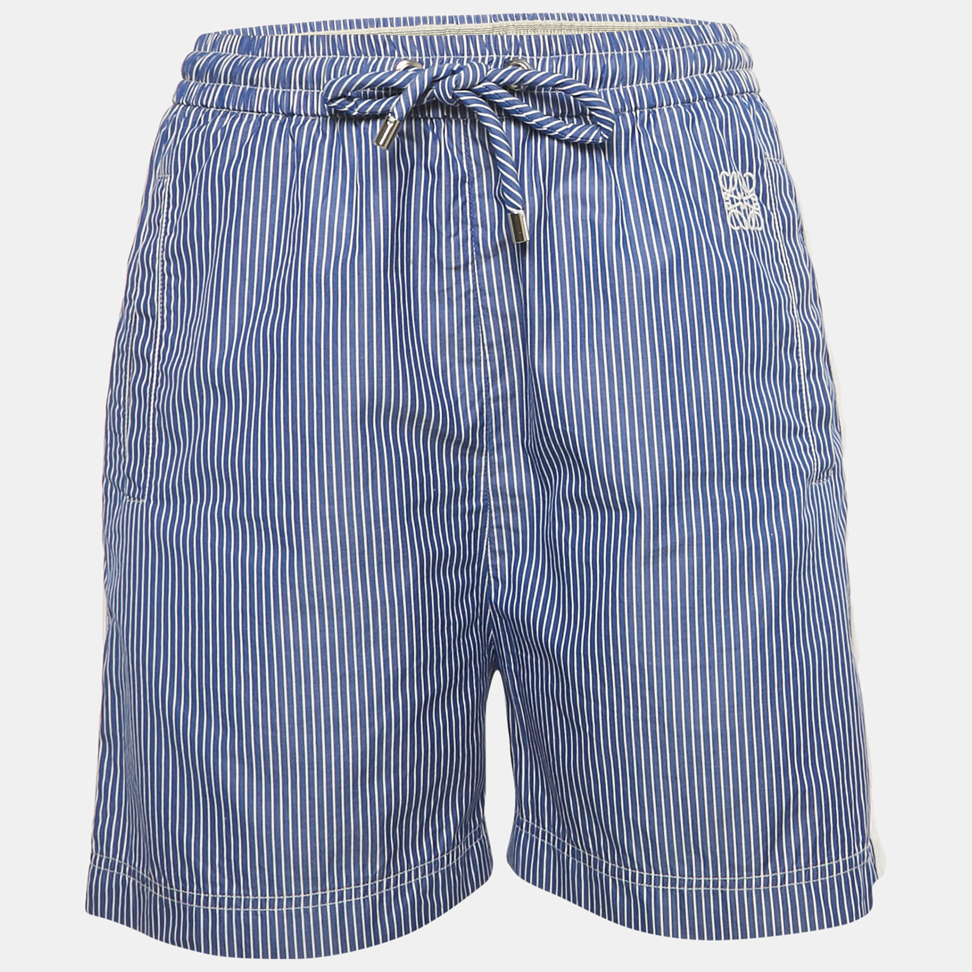 

Loewe Blue Stripe Cotton Logo Embroidered Shorts S