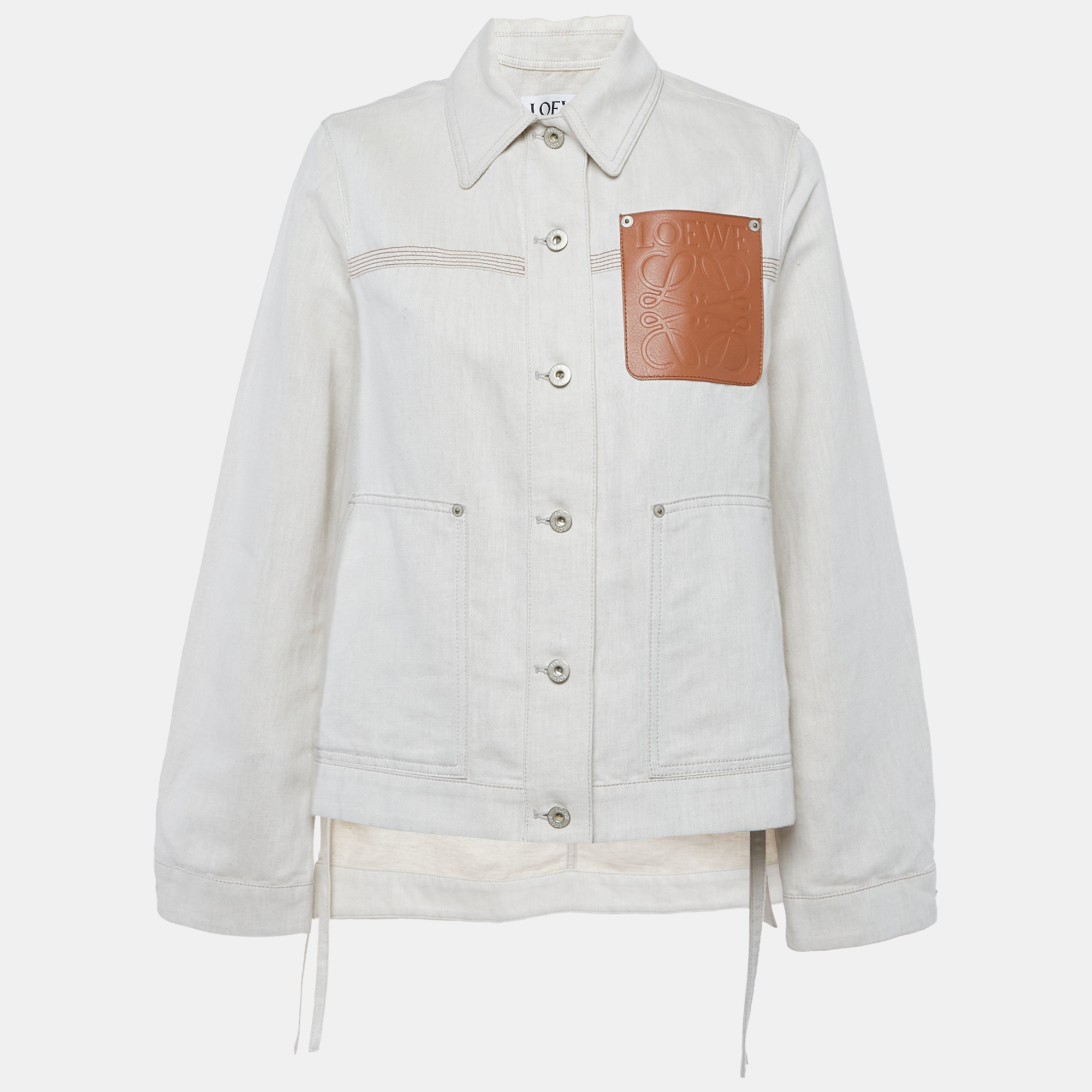 

Loewe Beige Leather Trim Denim Worker Jacket XS
