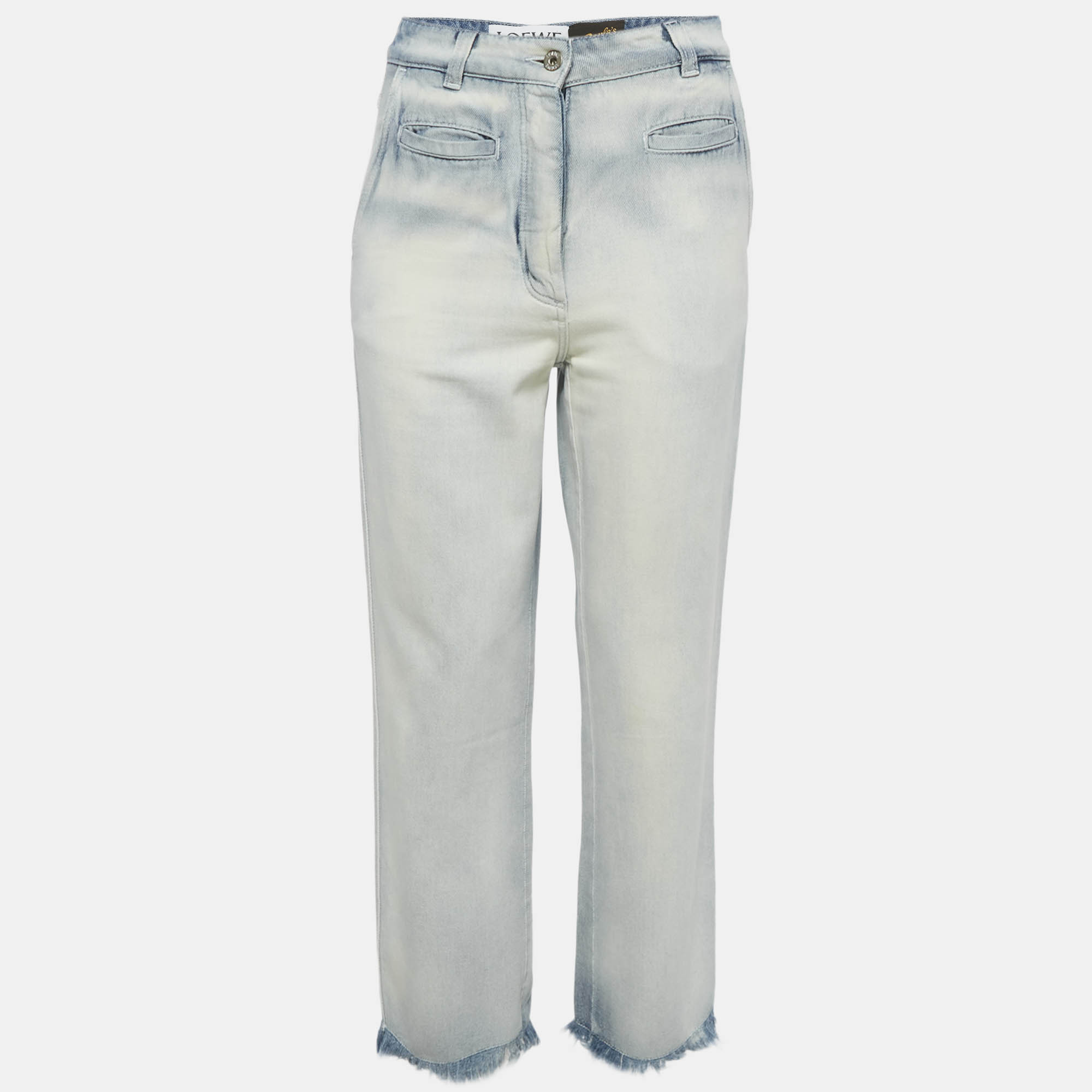 Pre-owned Loewe X Paula's Ibiza Blue Faded Denim Raw Edge Jeans S Waist 26" In White