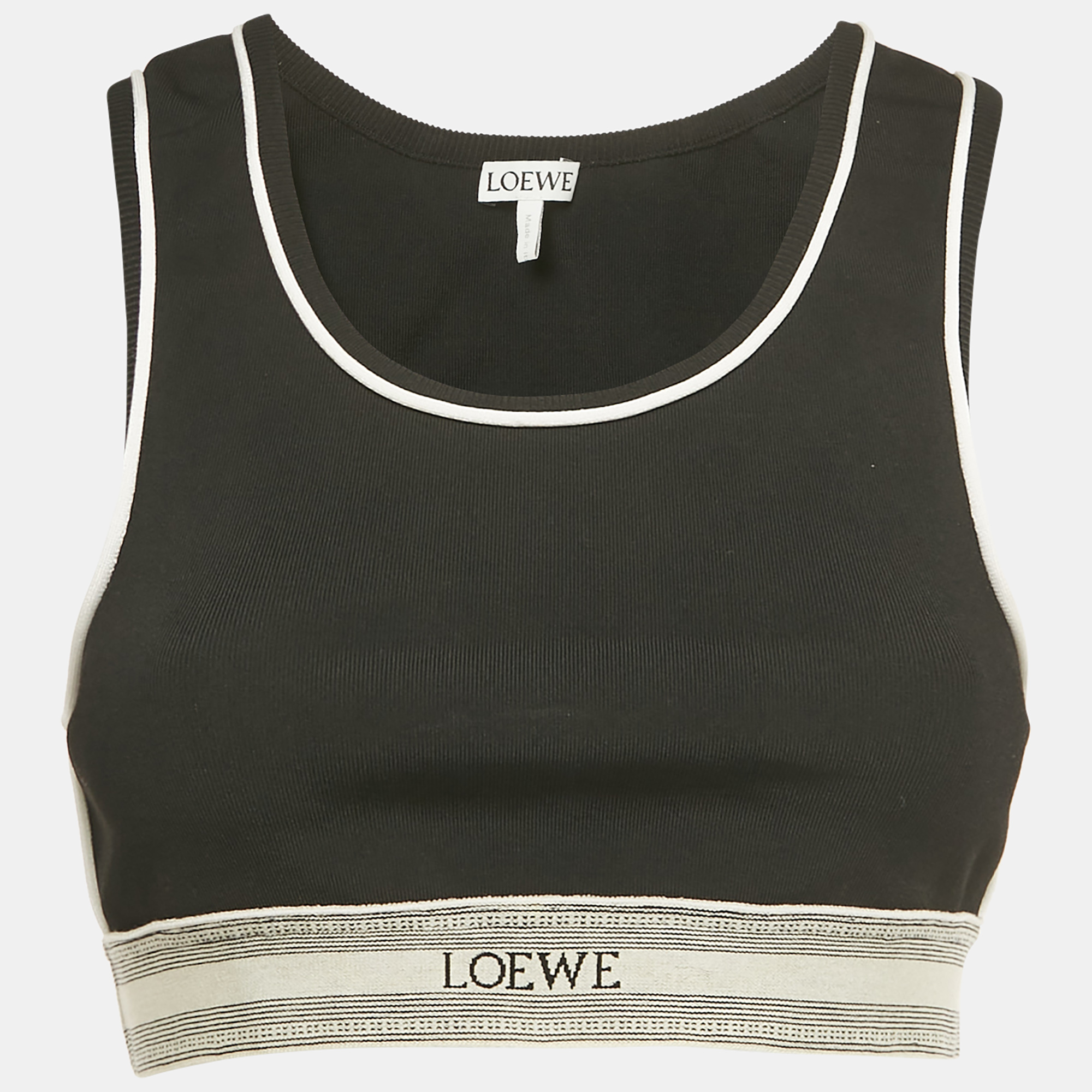 

Loewe Black Stretch Knit Logo Waist Crop Tank Top M