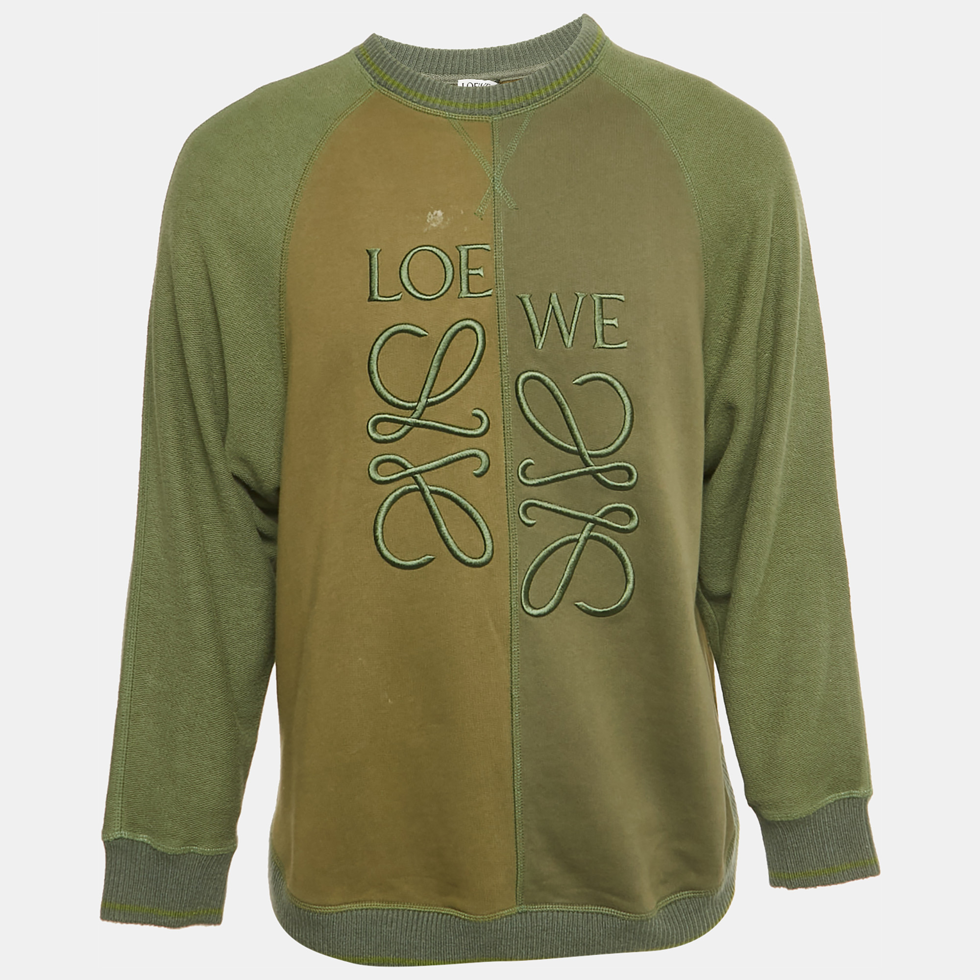 Click to view more detailed imagery on our partner's website Pre-owned Loewe Olive Green Logo Embroidered Cotton Jumper S