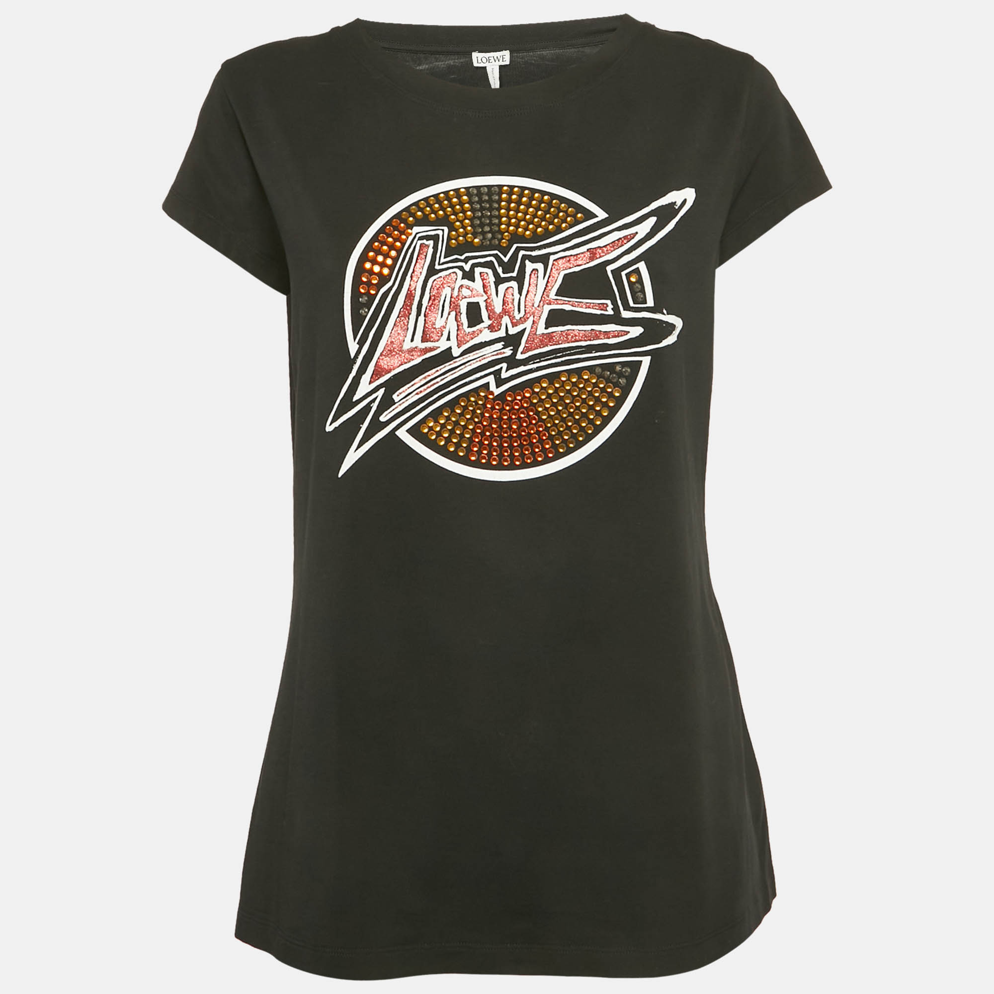 Pre-owned Loewe Black Rhinestone Detail Jersey T-shirt L