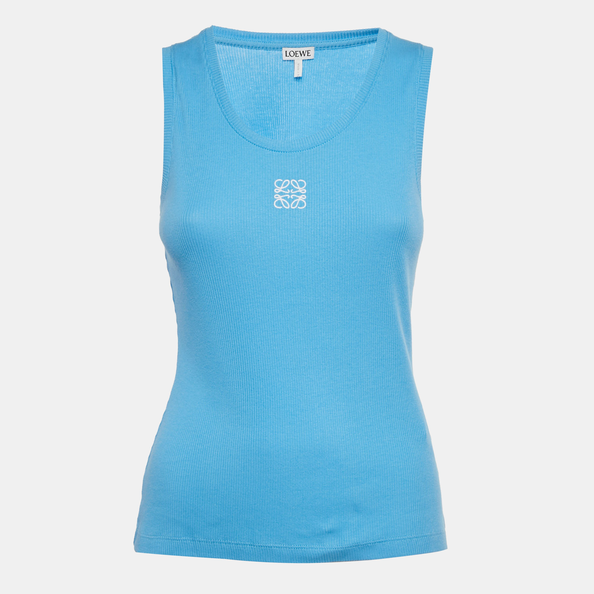 Pre-owned Loewe Blue Anagram Embroidered Cotton Tank Top M