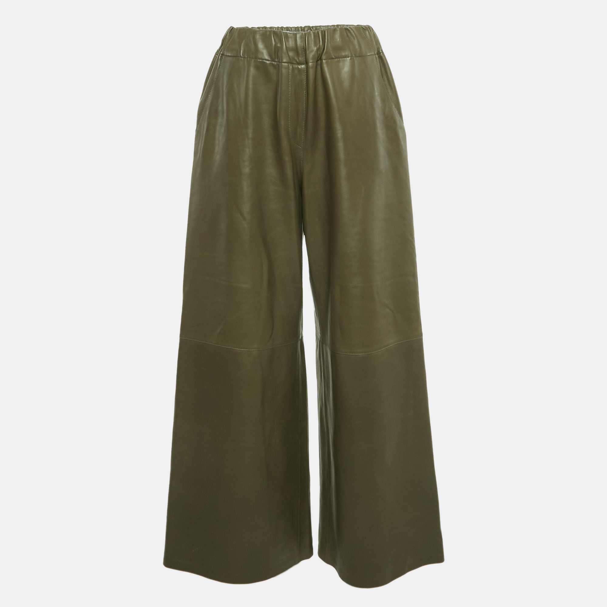 

Loewe Green Genuine Leather Wide-Leg Trousers M