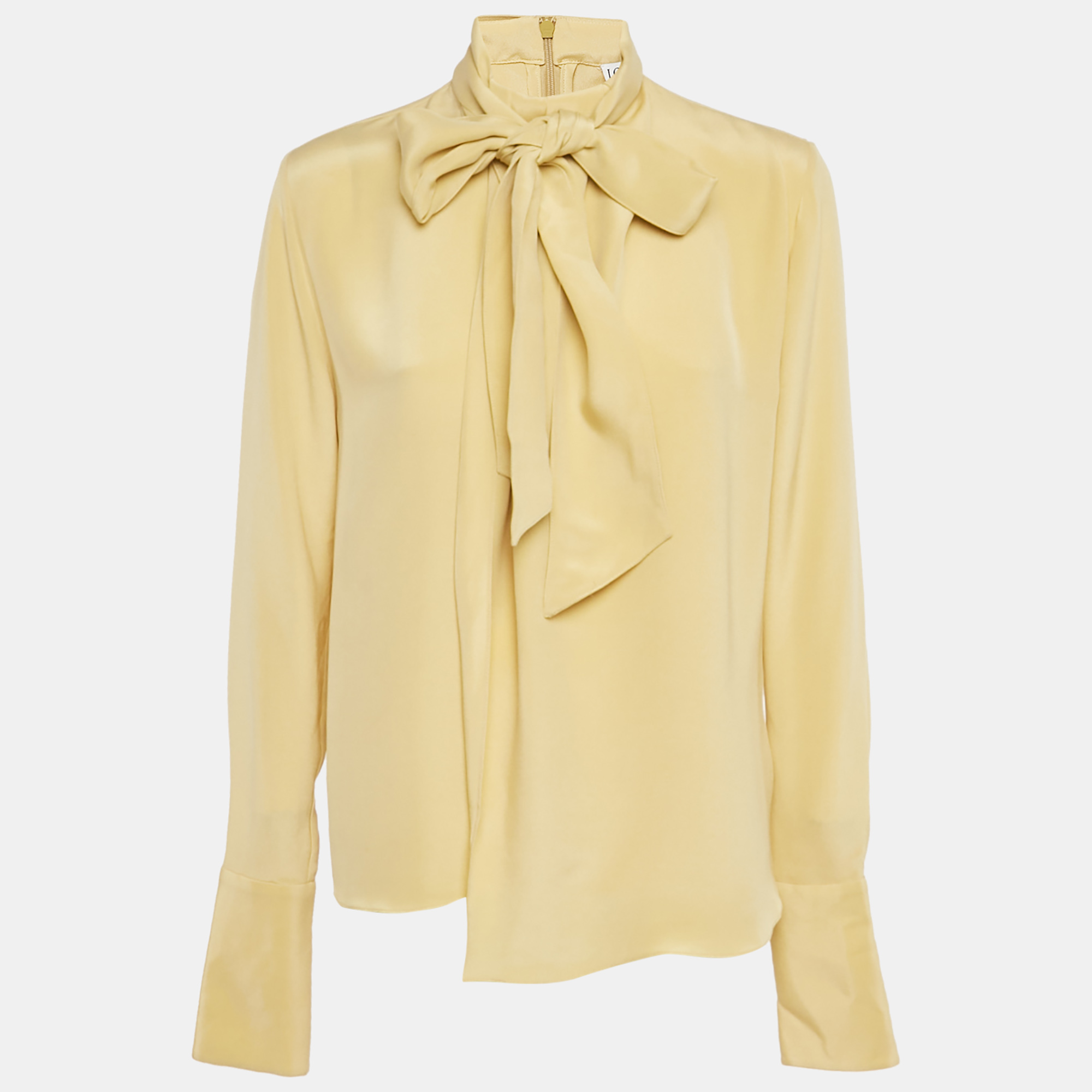 Pre-owned Loewe Yellow Front Detailed Blouse Silk Blouse S