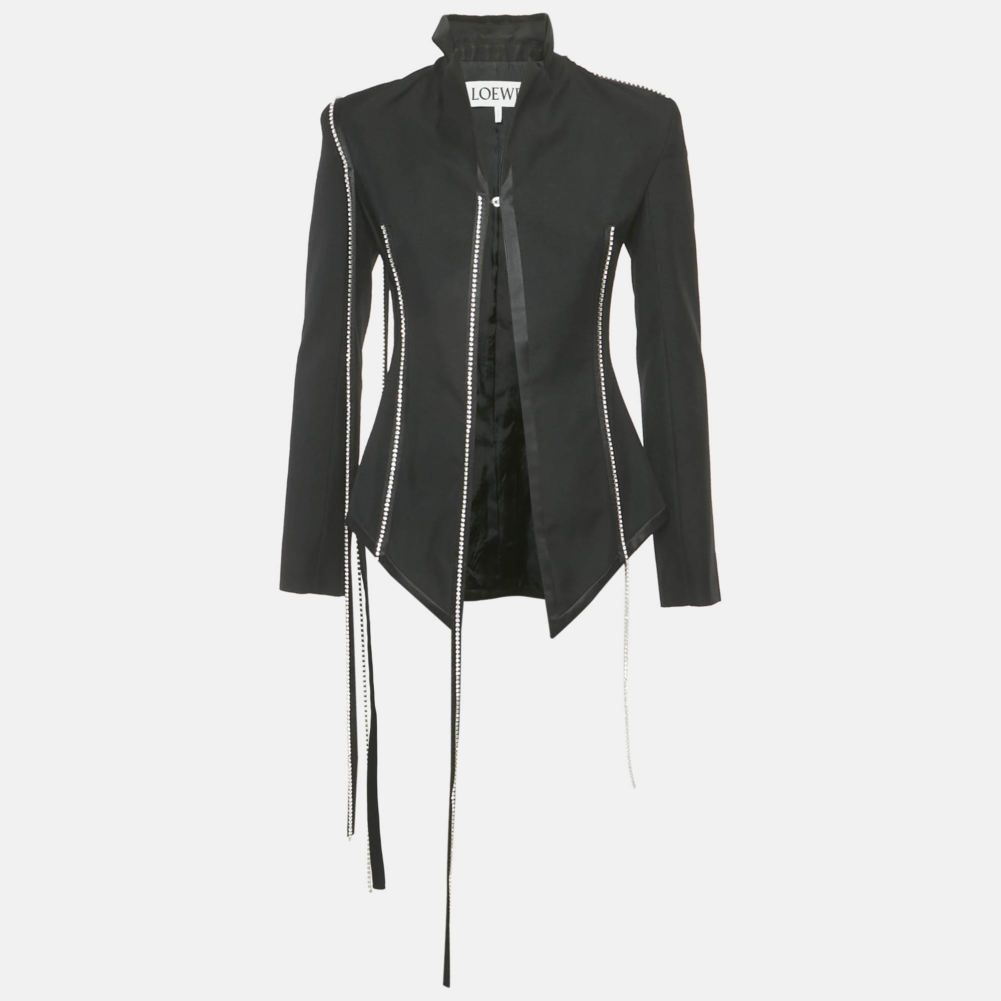 Loewe Black Gabardine Crystal Embellished Blazer S