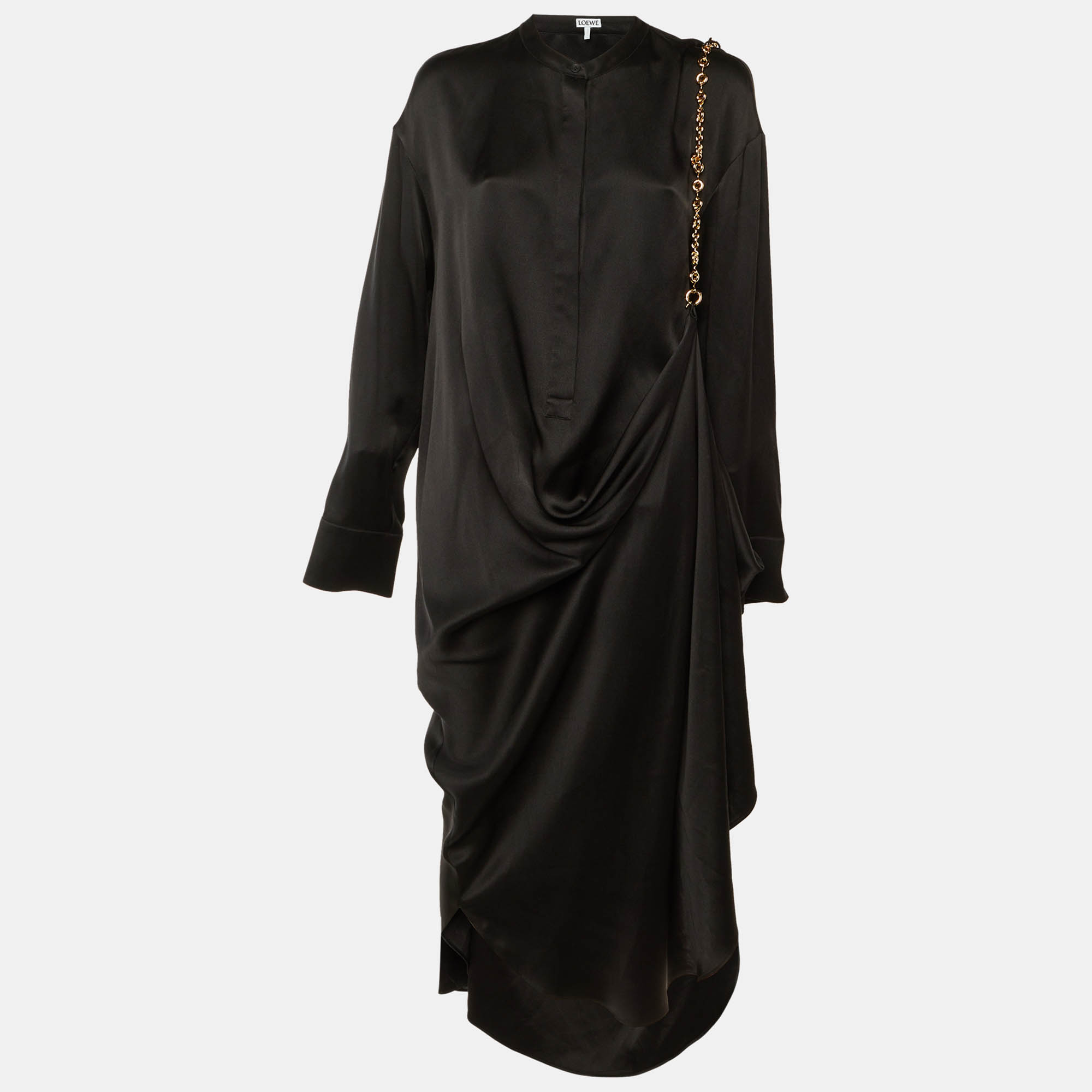 Pre-owned Loewe Black Silk Chain Detail Shirt Maxi Dress Xxl