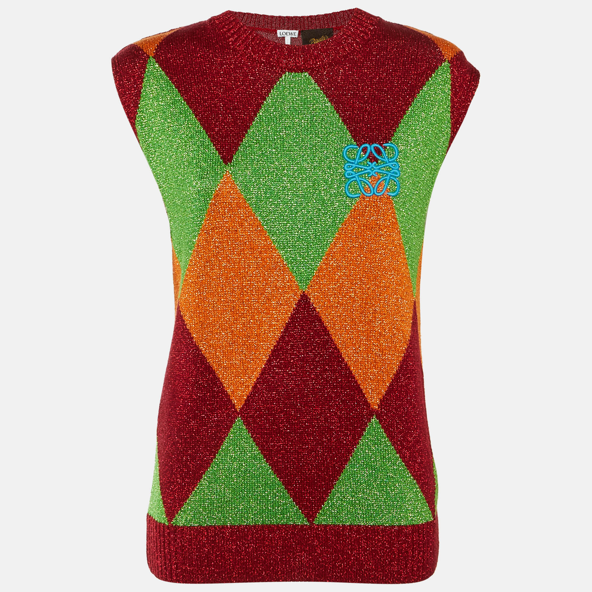 

Loewe X Paula's Ibiza Red Argyle Lurex Knit Anagram Sweater Vest S