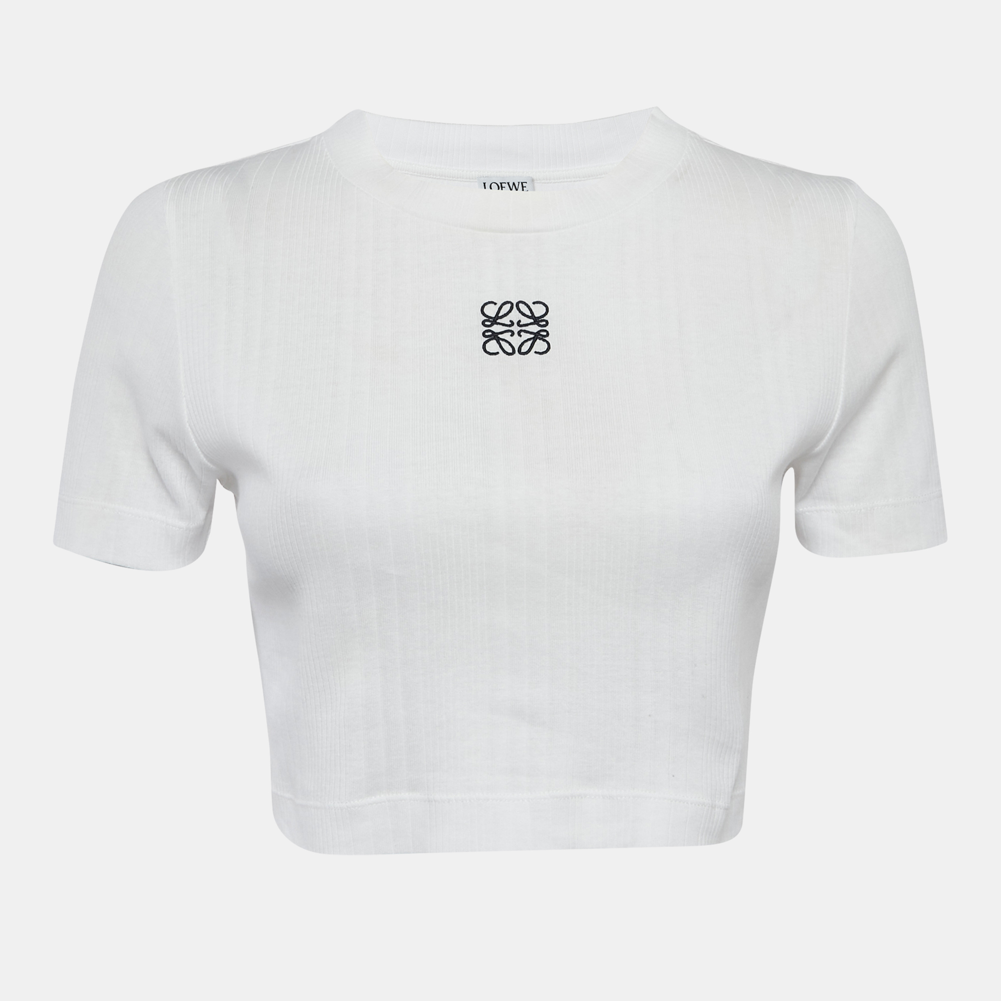 

Loewe White Anagram Embroidered Rib Knit Crop Top L