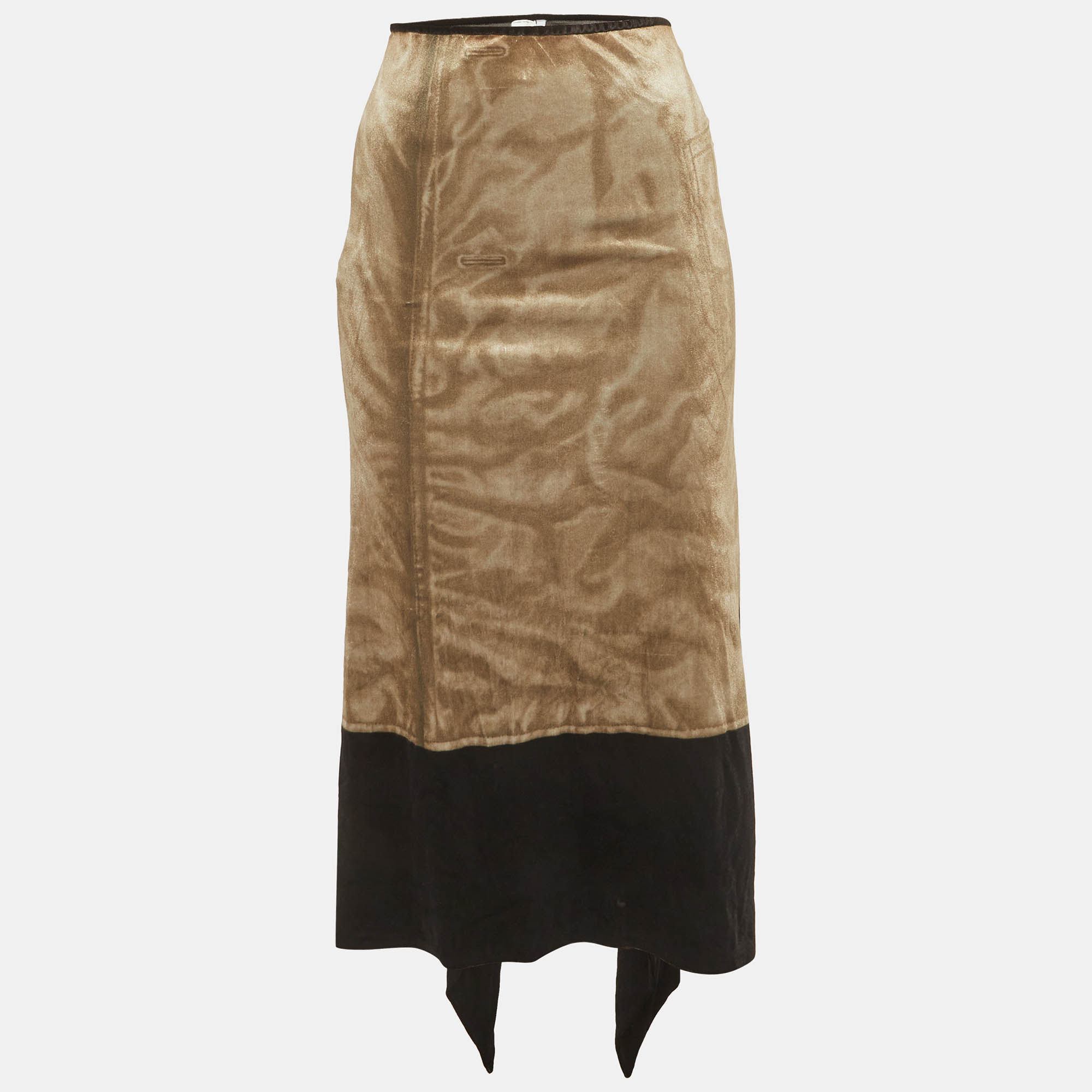 Pre-owned Loewe Black/golden Velvet Trompe L'oeil Skirt S