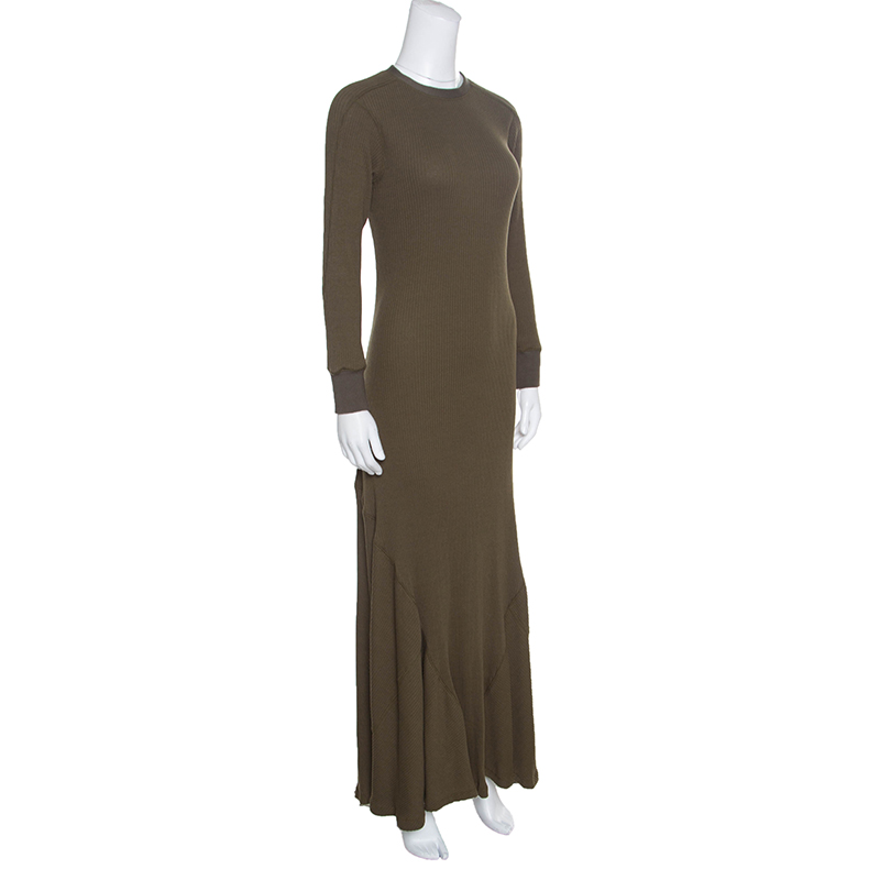 

Loewe Khaki Green Ribbed Knit Godet Maxi Dress