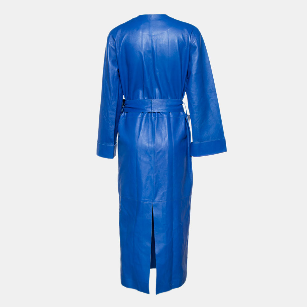 

Loewe Blue Leather Belted Long Coat