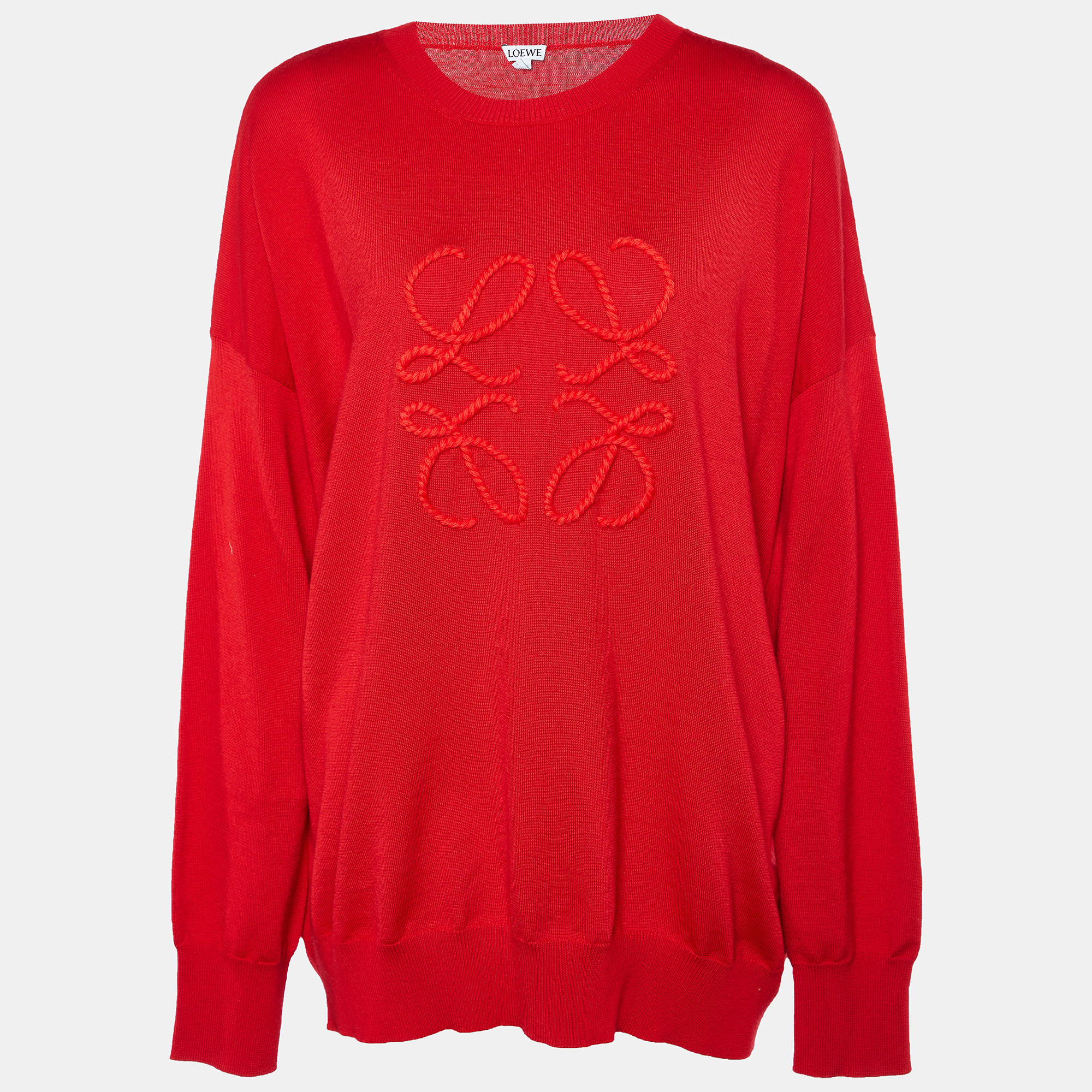 Pre Owned Loewe Red Wool & Cashmere Anagram Embroidered Sweatshirt M