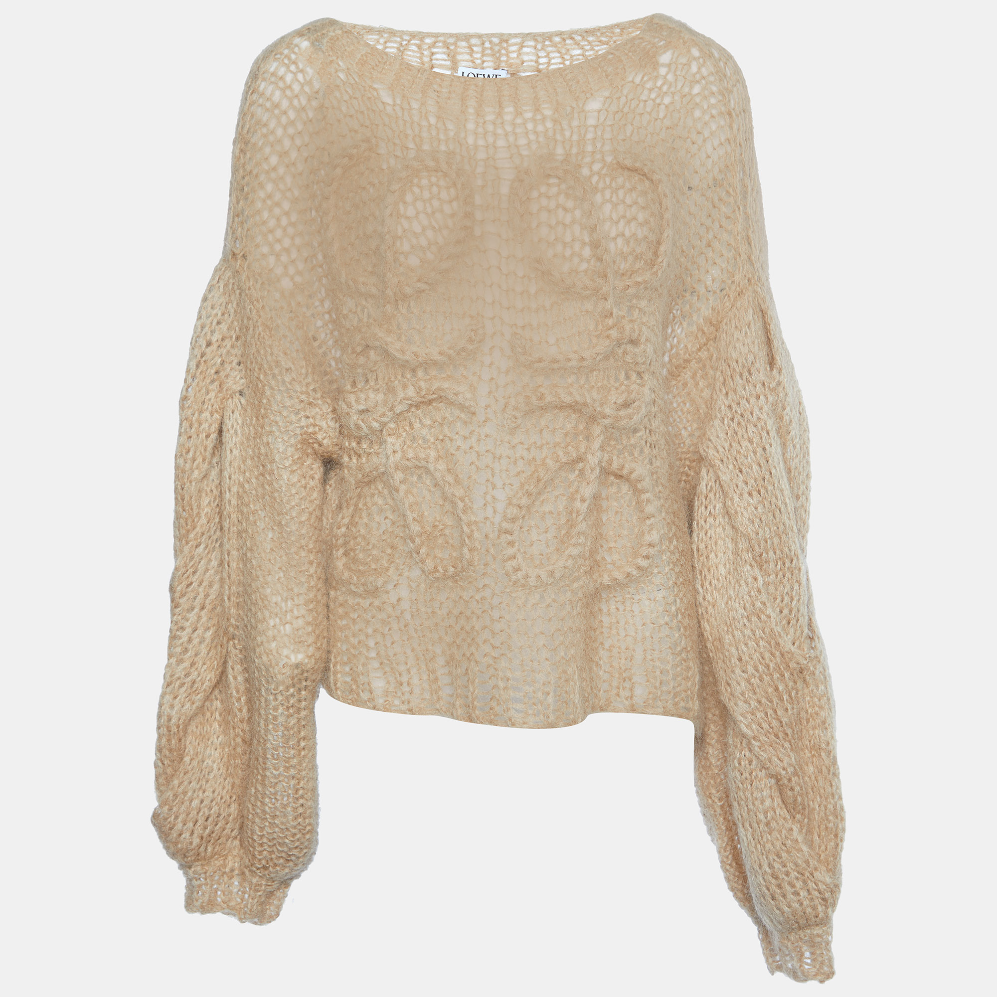 Pre Owned Loewe Camel Brown Anagram Mohair Wool Knit Sweater S