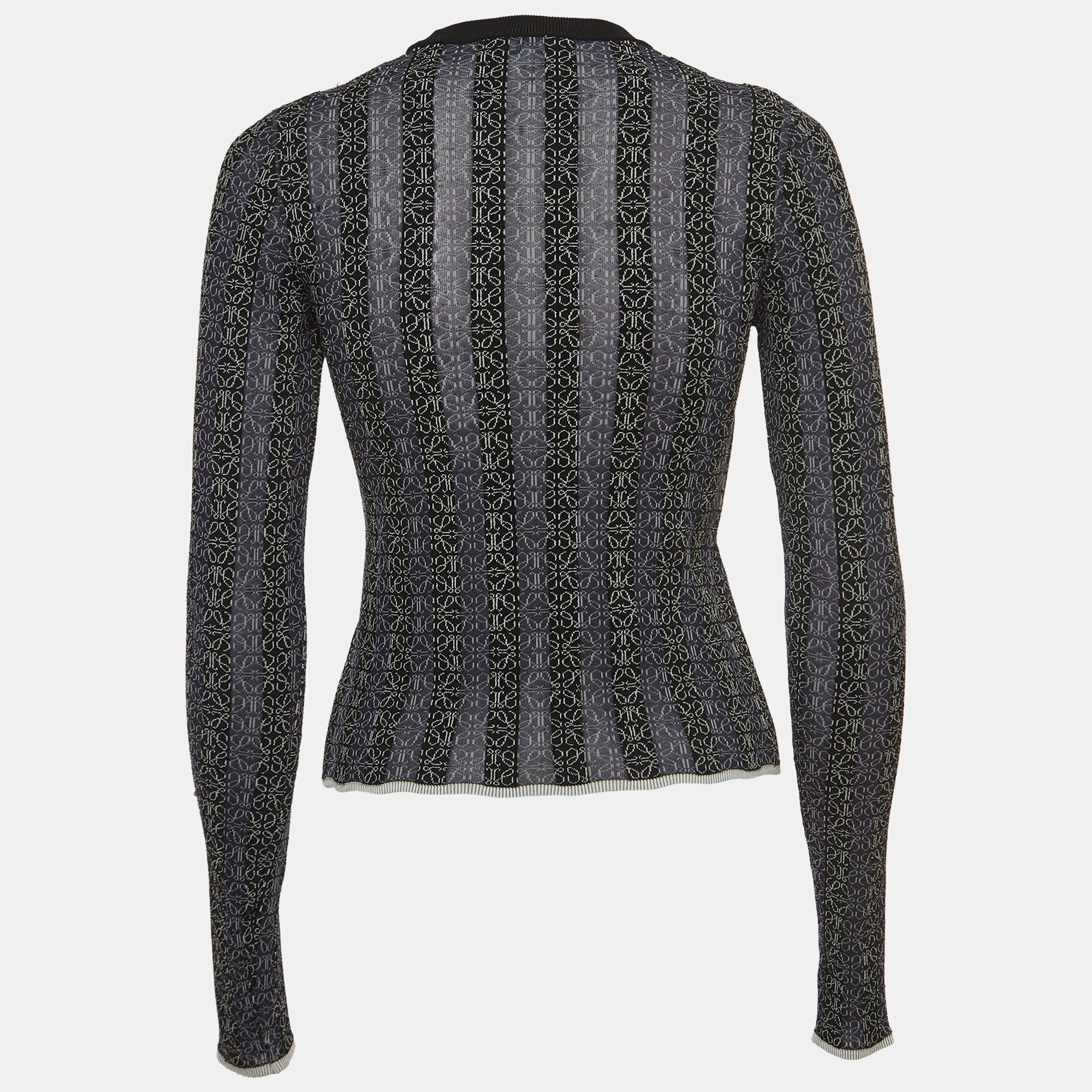 

Loewe Navy Blue/Black Anagram Print Devore Knit Sweater