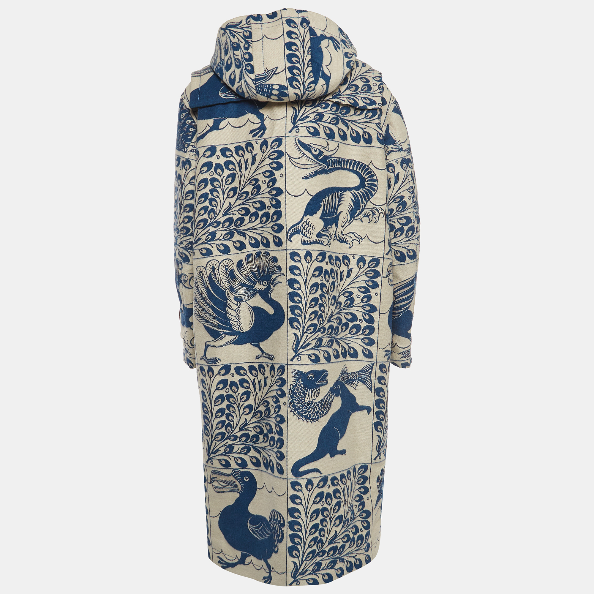 

Loewe White/Blue Floral Motif Jacquard Duffel Coat