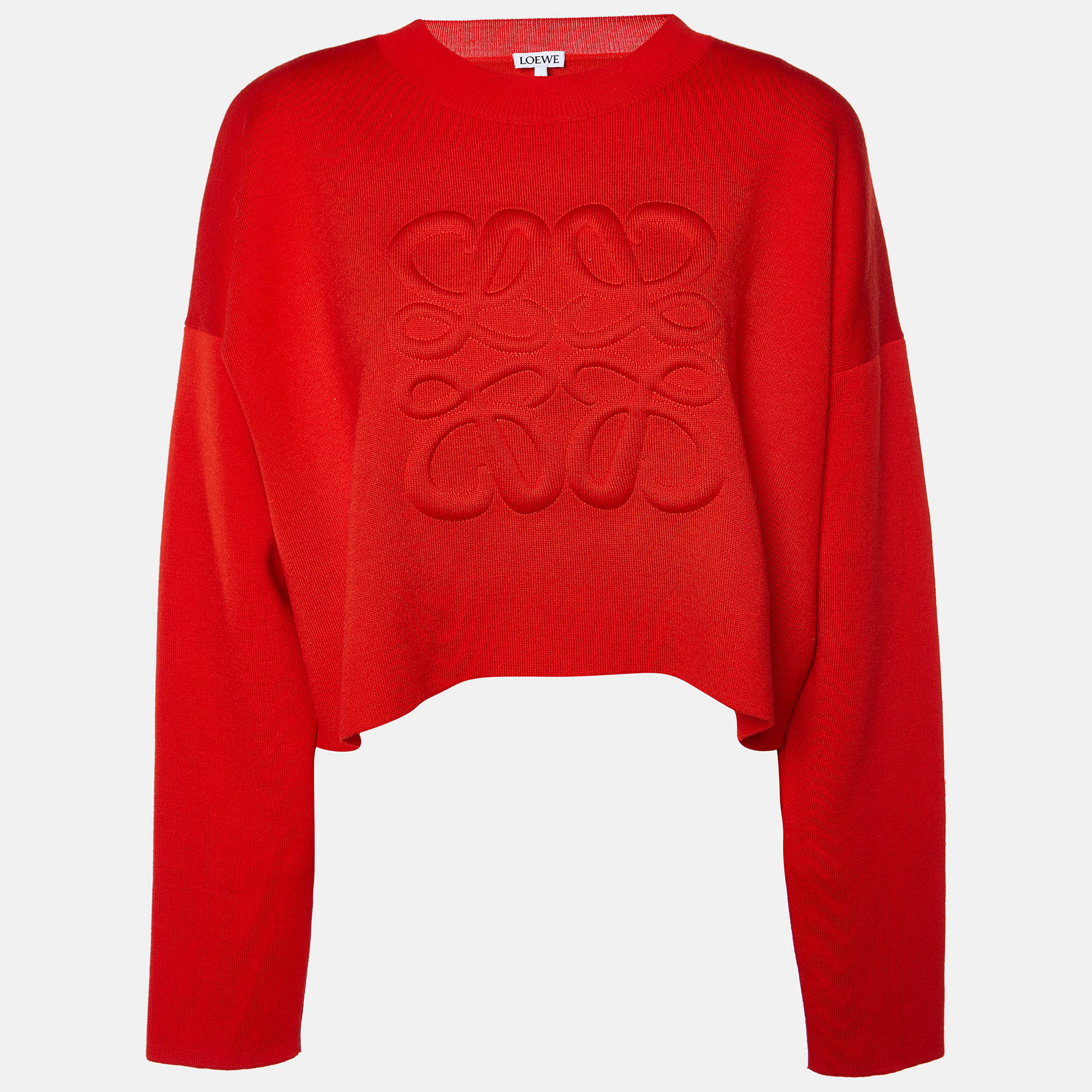 Loewe Red Anagram Wool Cropped Sweater M