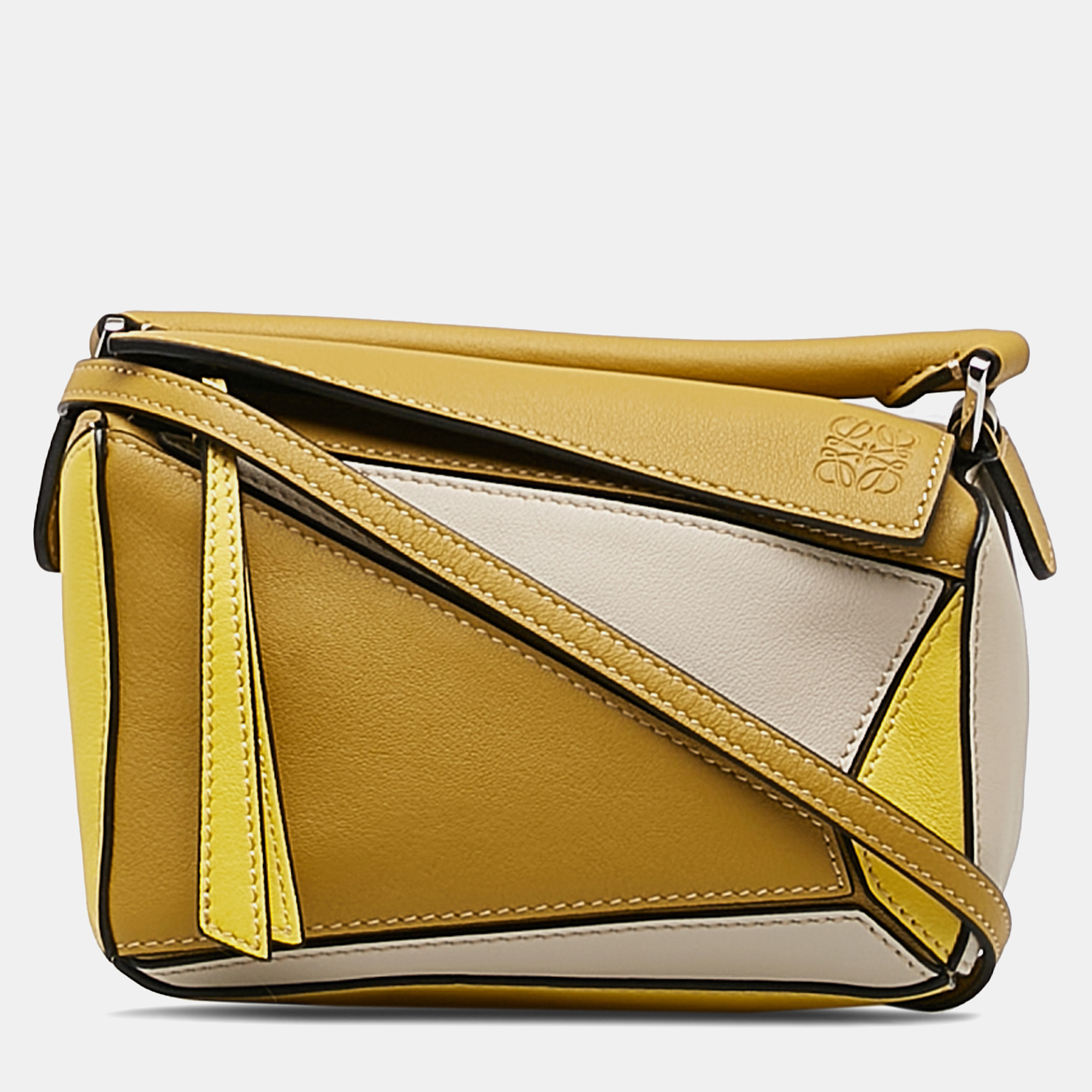 

Loewe Mini Tricolor Puzzle Satchel Bag, Yellow