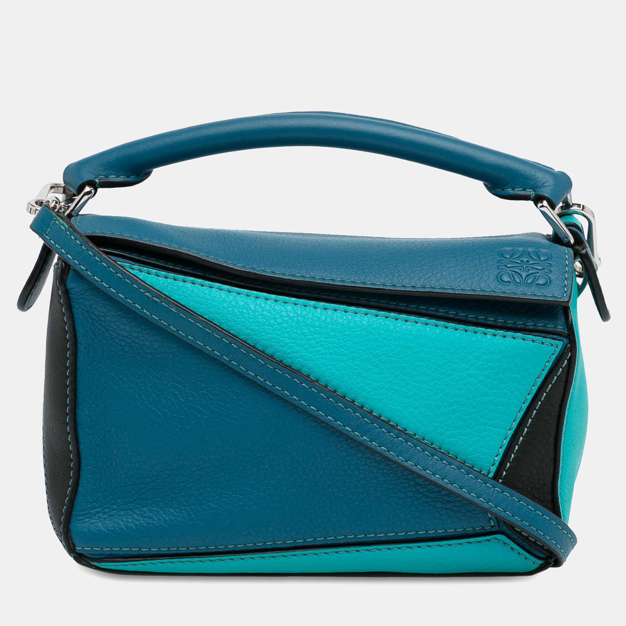 

Loewe Mini Tricolor Puzzle Satchel Bag, Blue