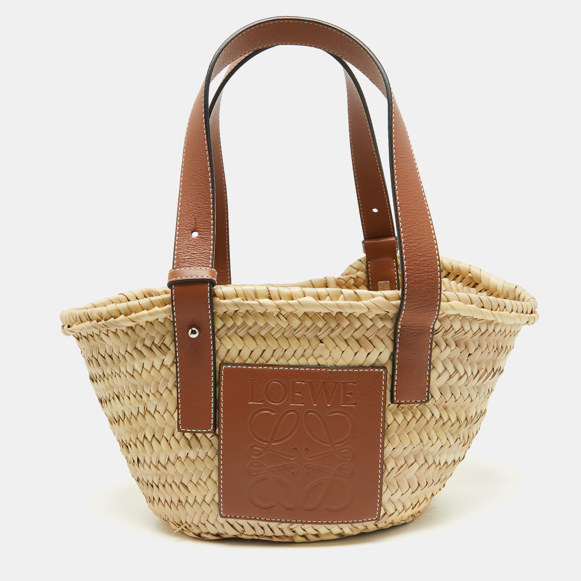 

Loewe Brown/Natural Palm Leaf and Leather  Basket Tote