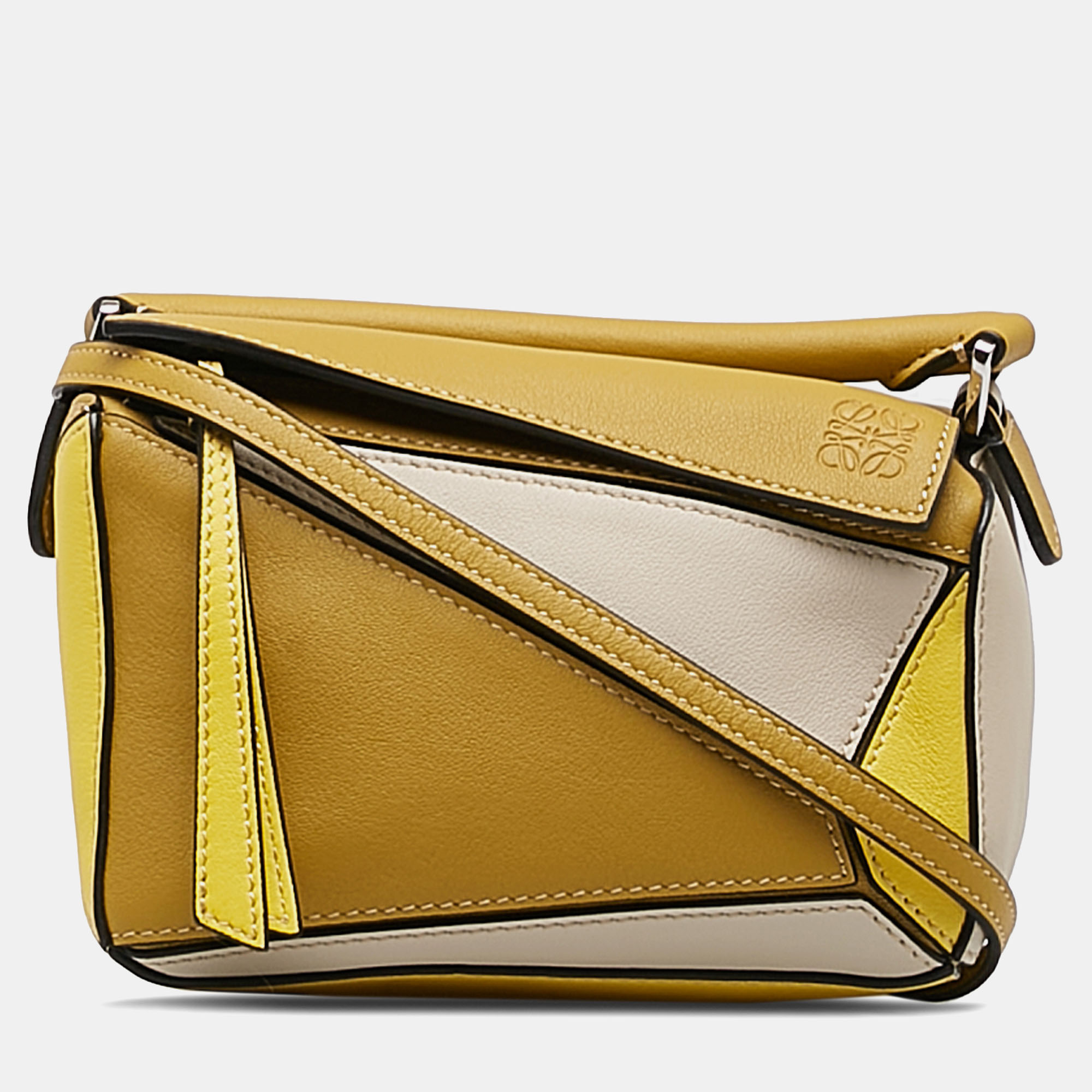 

Loewe Mini Tricolor Puzzle Satchel Bag, Yellow