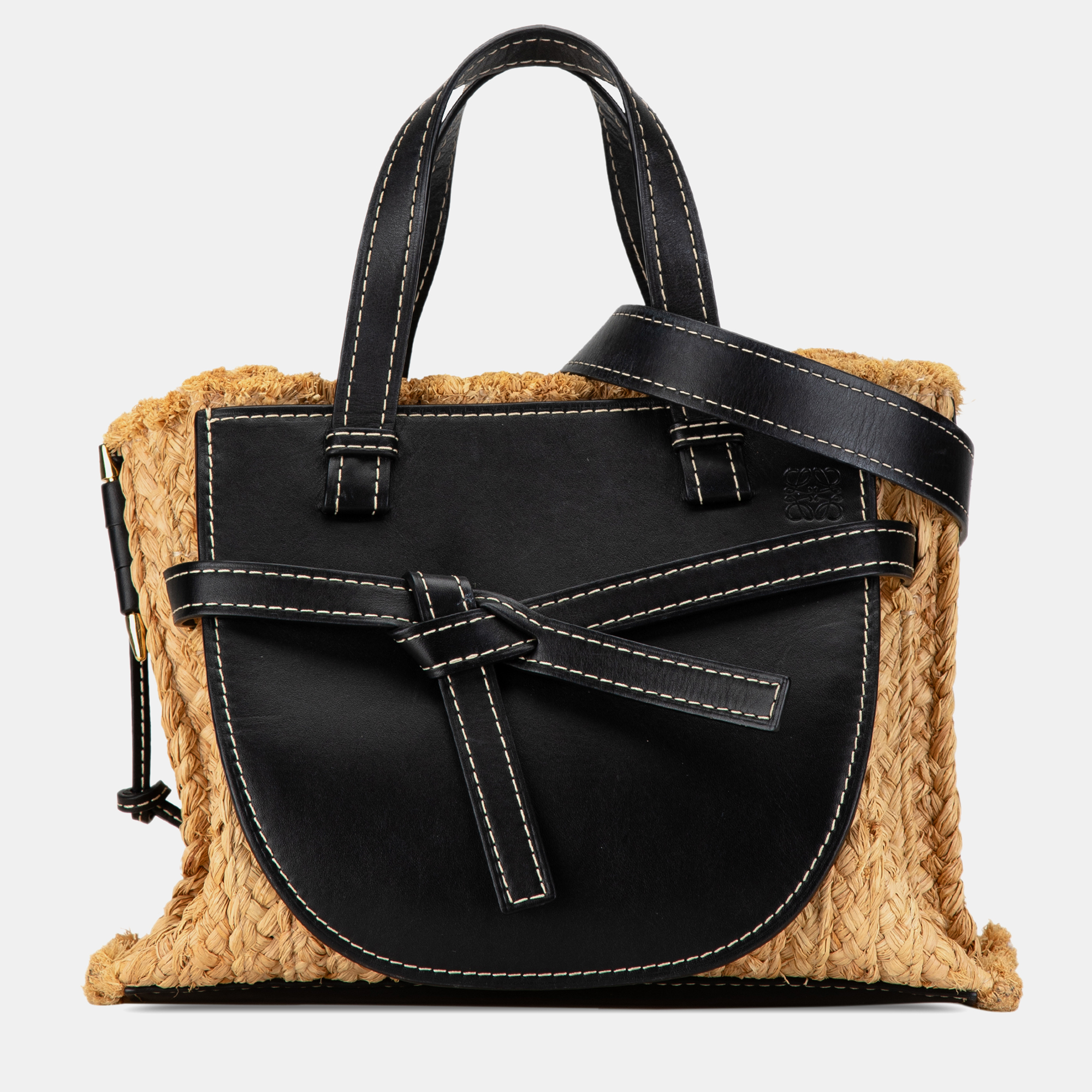 

Loewe Small Raffia and Leather Gate Top Handle Bag, Black