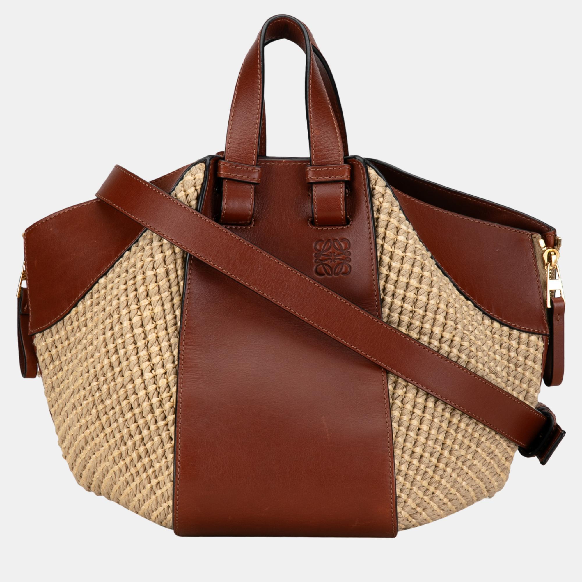 

Loewe Beige/Brown Small Leather and Raffia Hammock Shoulder Bag