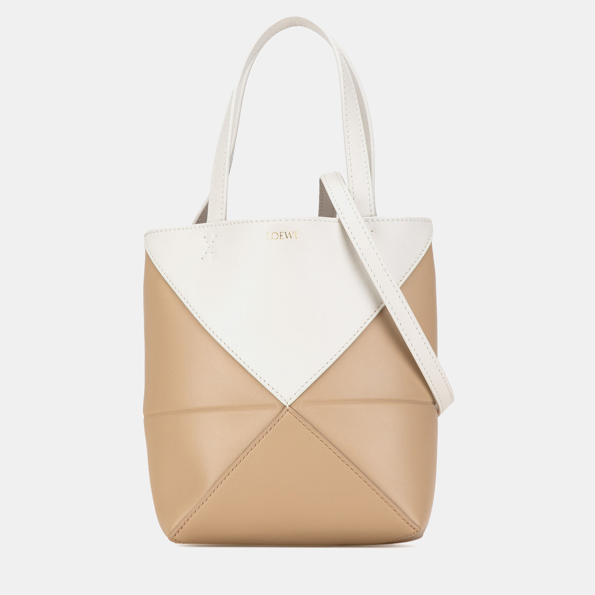 

Loewe Bicolor Leather Mini Puzzle Fold Tote Bag, Beige