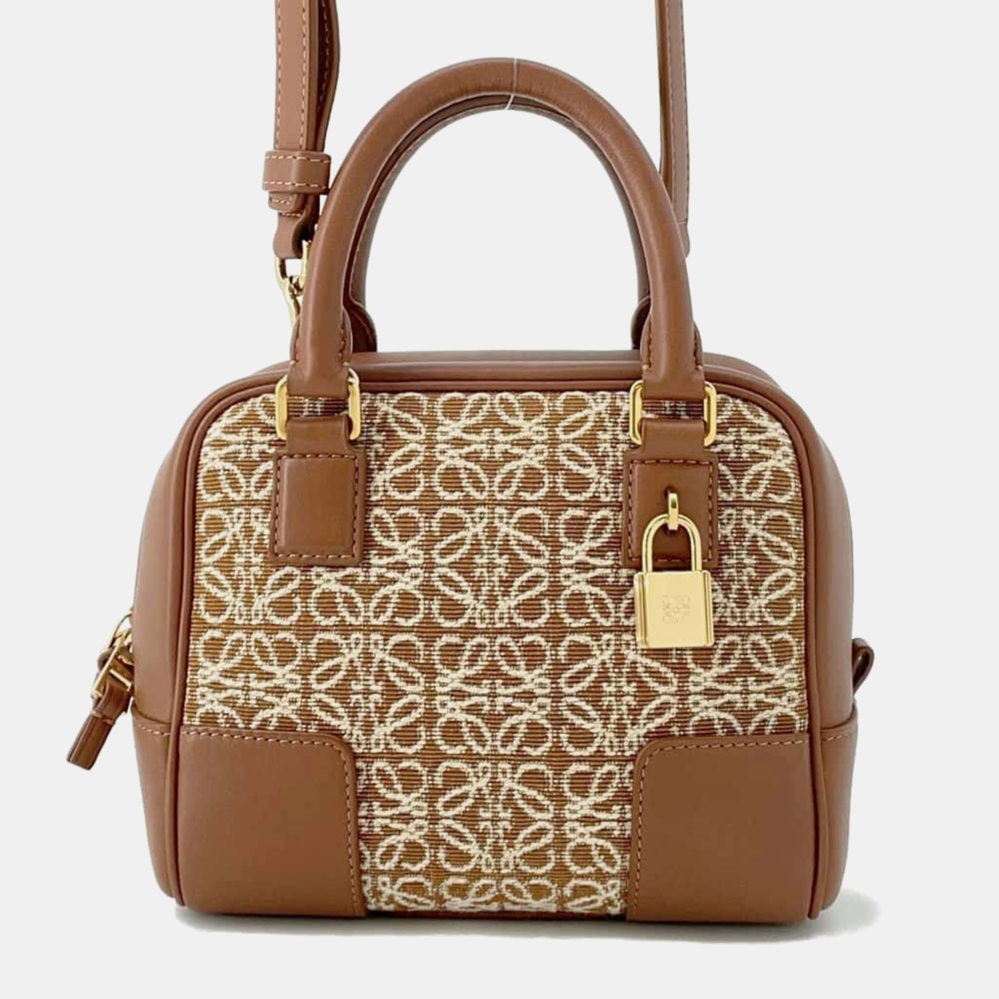 Pre-owned Loewe Brown Leather And Canvas Amazona Satchel Bag